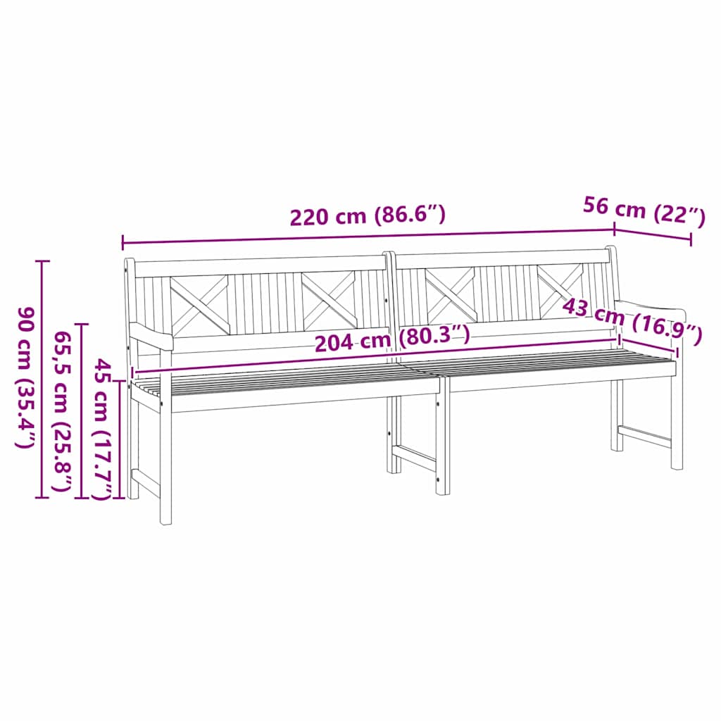 Bank Outdoor Natur 220 x 56 x 90 cm Massivholz Akazie
