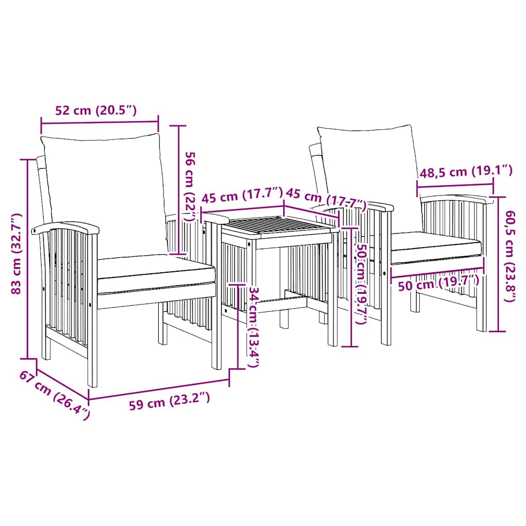 Gartensofa-set mit Kissen 3 pcs Öl-Natur Massivholz Akazie