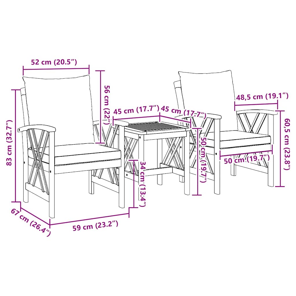 Gartensofa-set mit Kissen 3 pcs Öl-Natur Massivholz Akazie