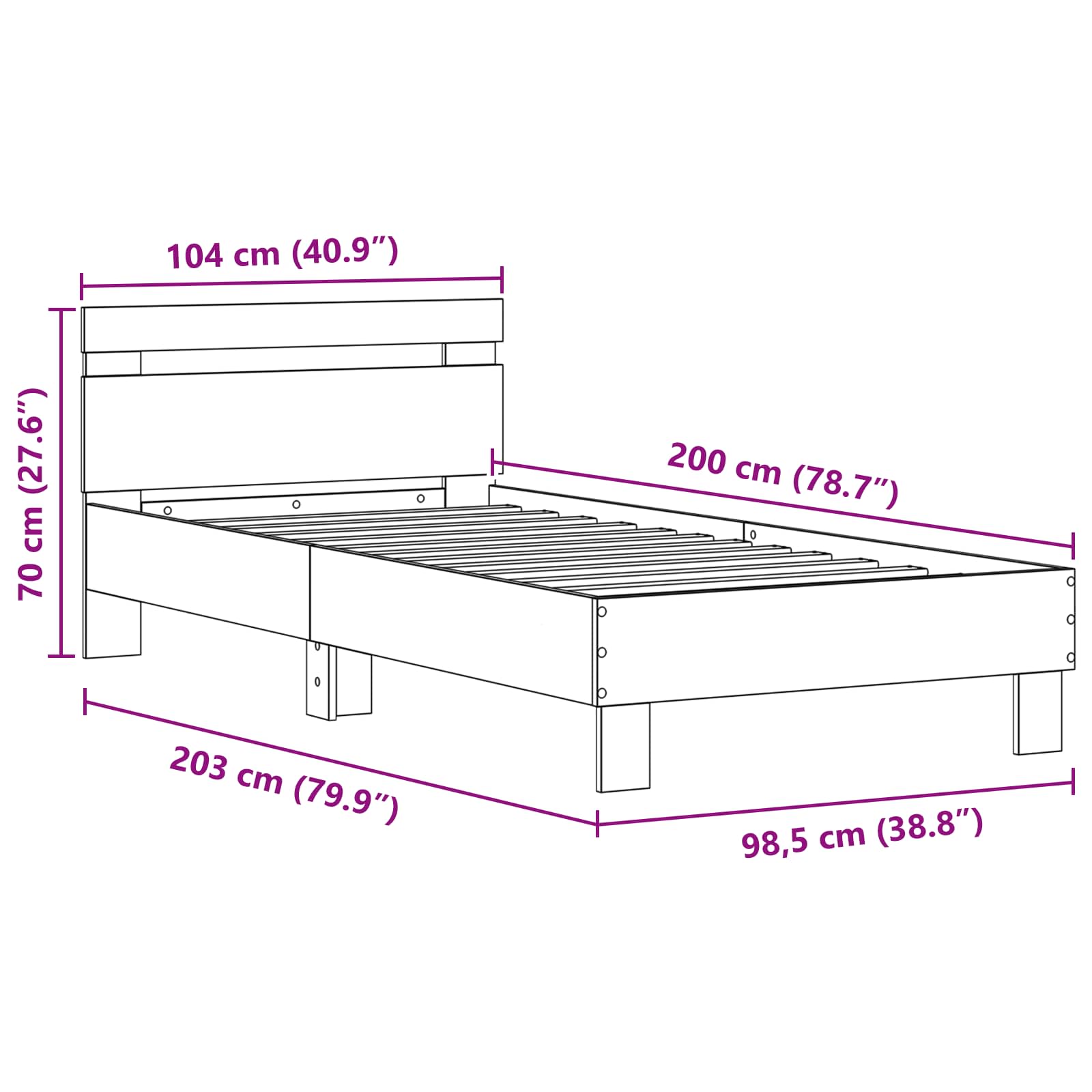 Bettrahmen Schwarz Eichen-Optik 100 x 200 cm Holzwerkstoff