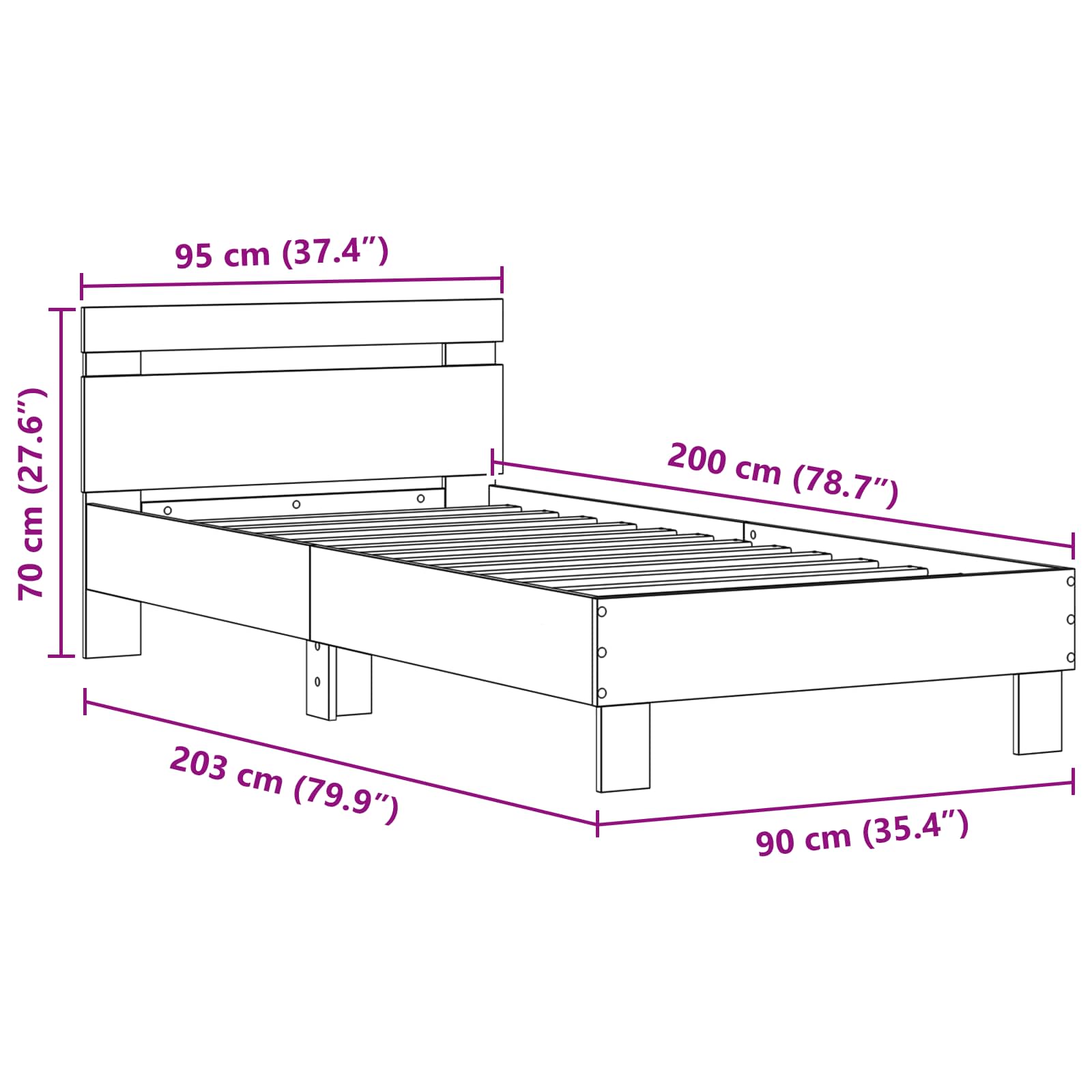 Bettrahmen Schwarz Eichen-Optik 90 x 200 cm Holzwerkstoff