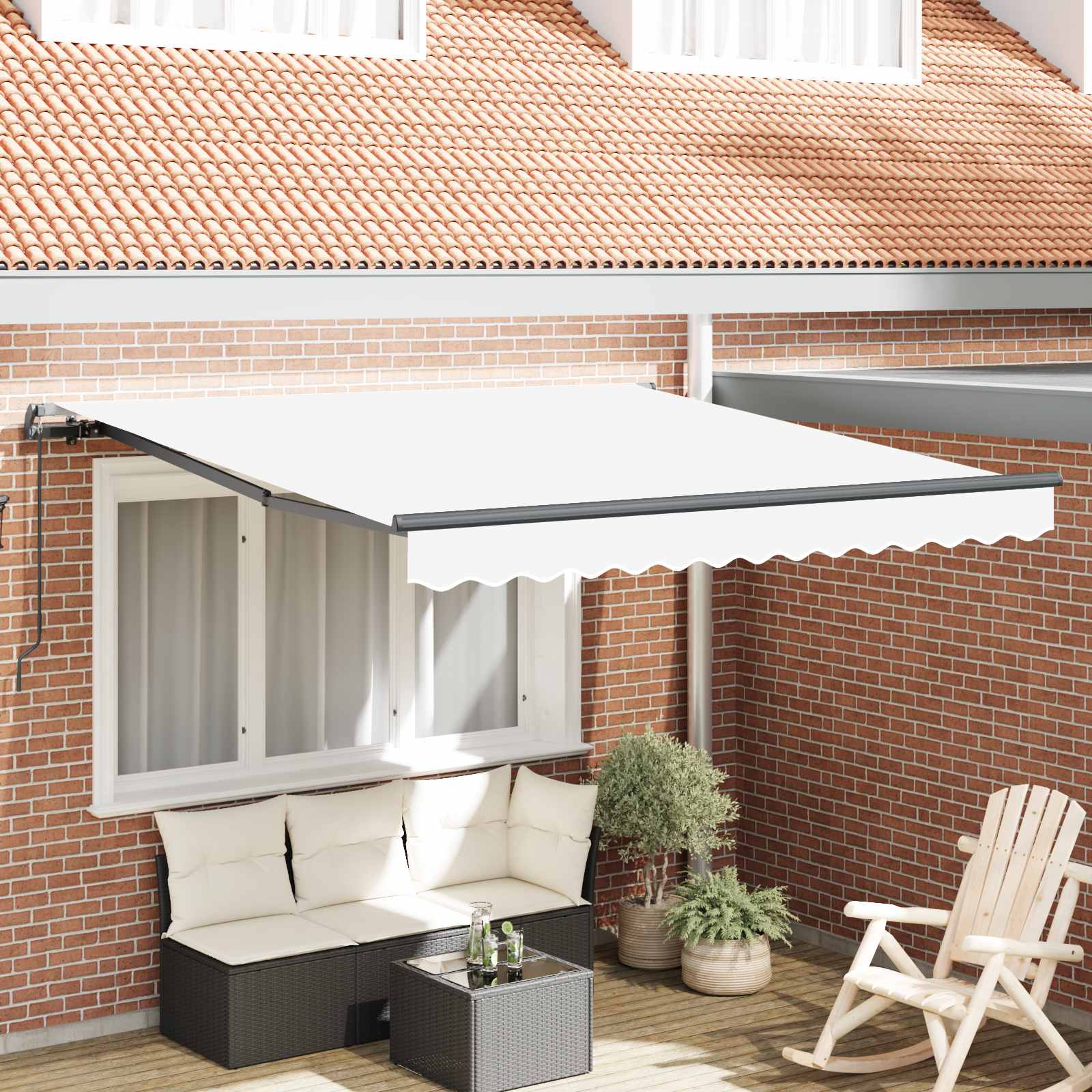 Einziehbare Markise Weiß 300 x 250 cm Polyester und Stahl