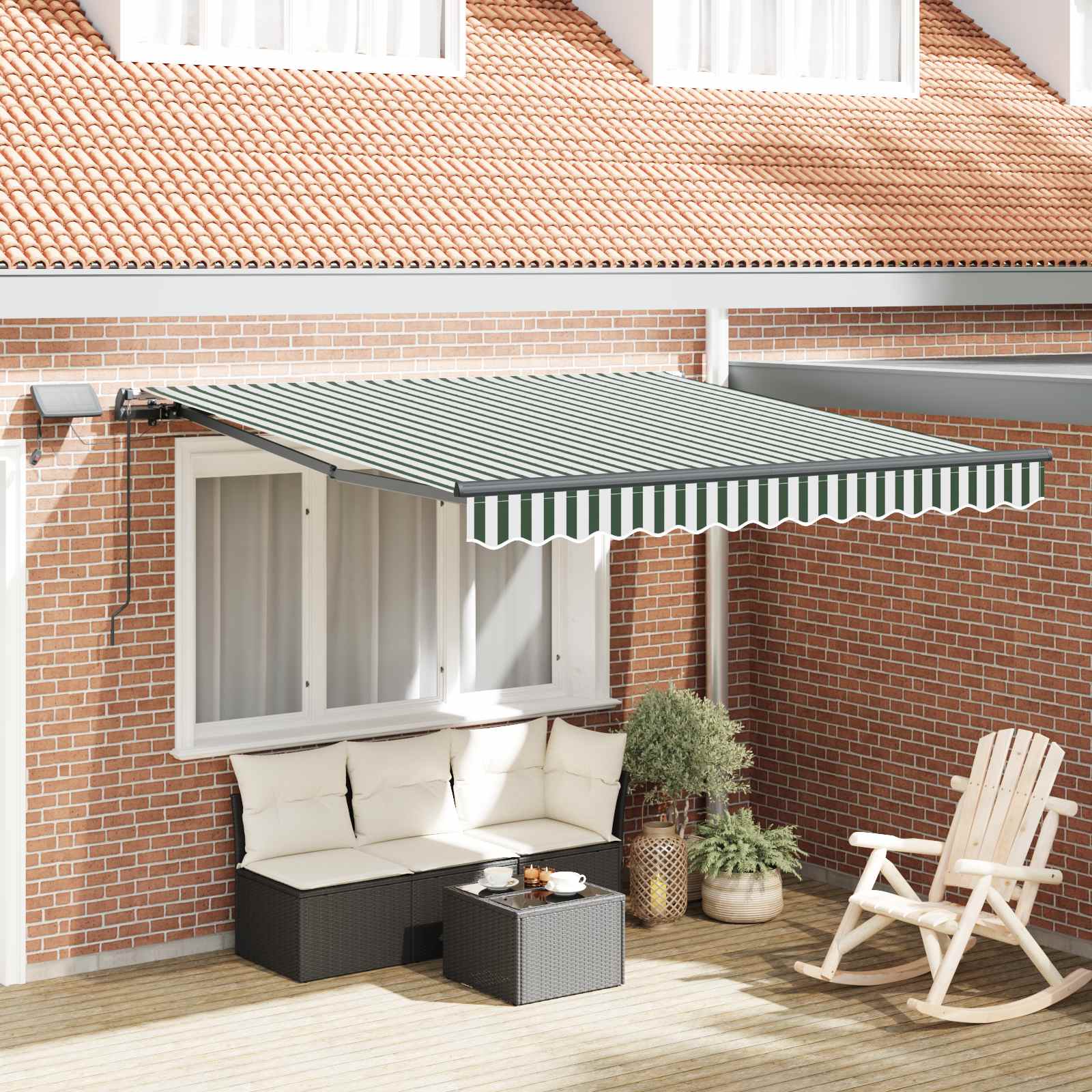 Einziehbare Markise Grün und Weiß 300 x 250 cm Stoff