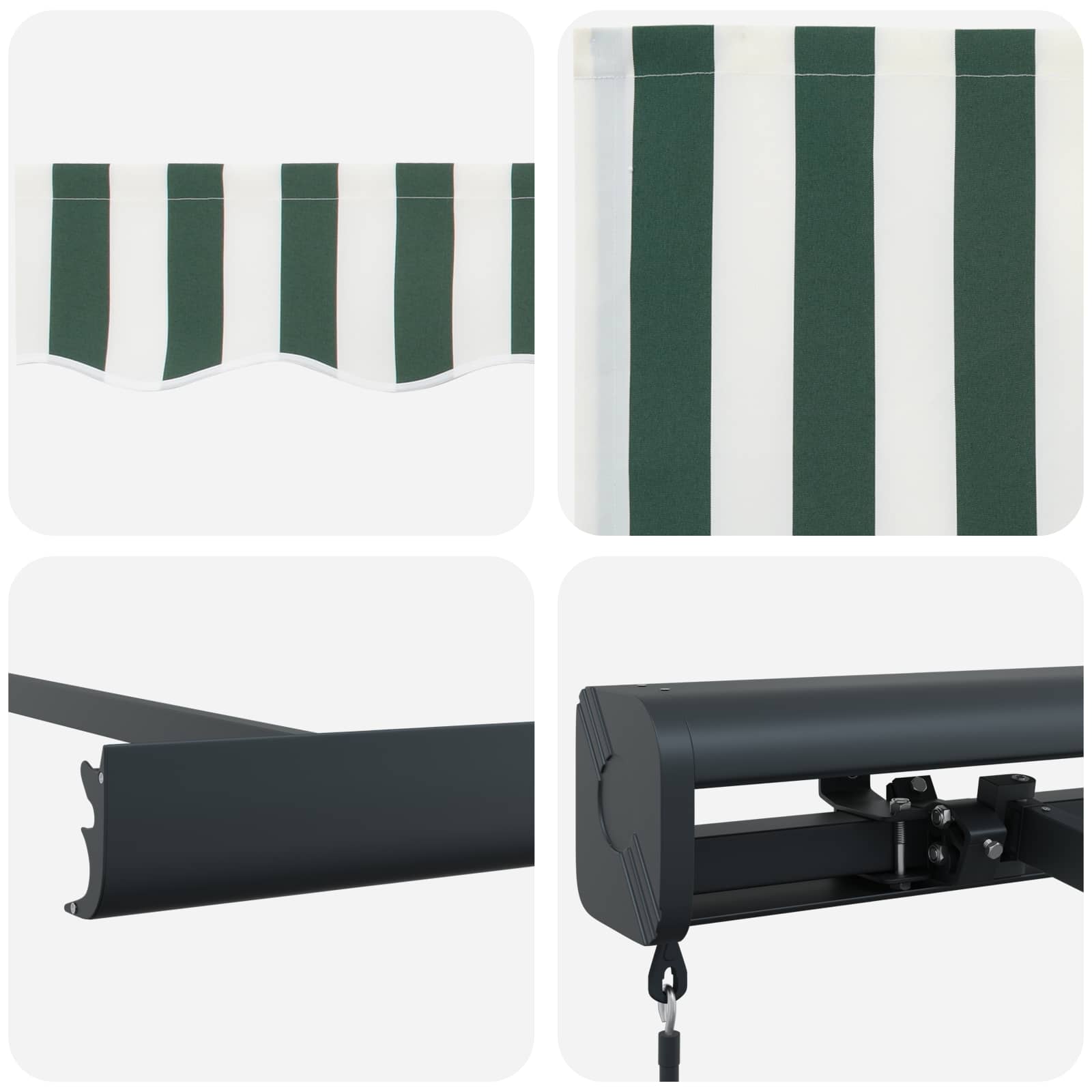 Einziehbare Markise Grün und Weiß 300 x 250 cm Stoff und Metall