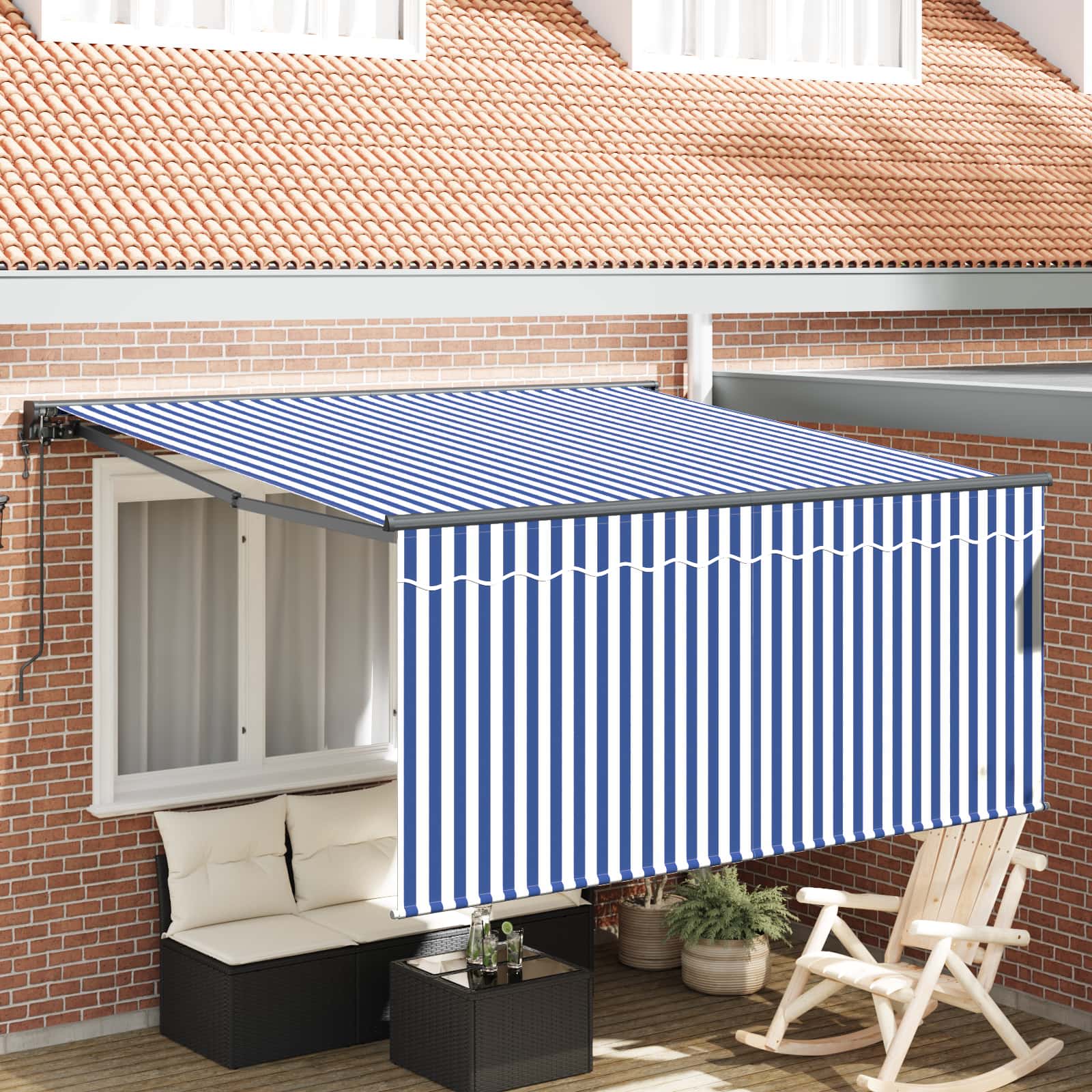 Einziehbare Markise Blau und Weiß 350 x 250 cm