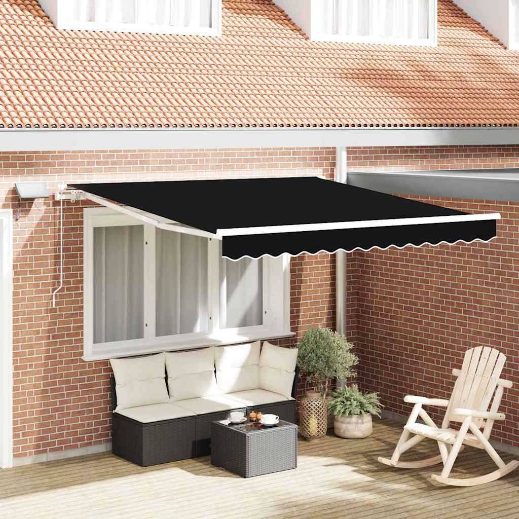 Einziehbare Markise Schwarz 350 x 250 cm Stoff und Stahl