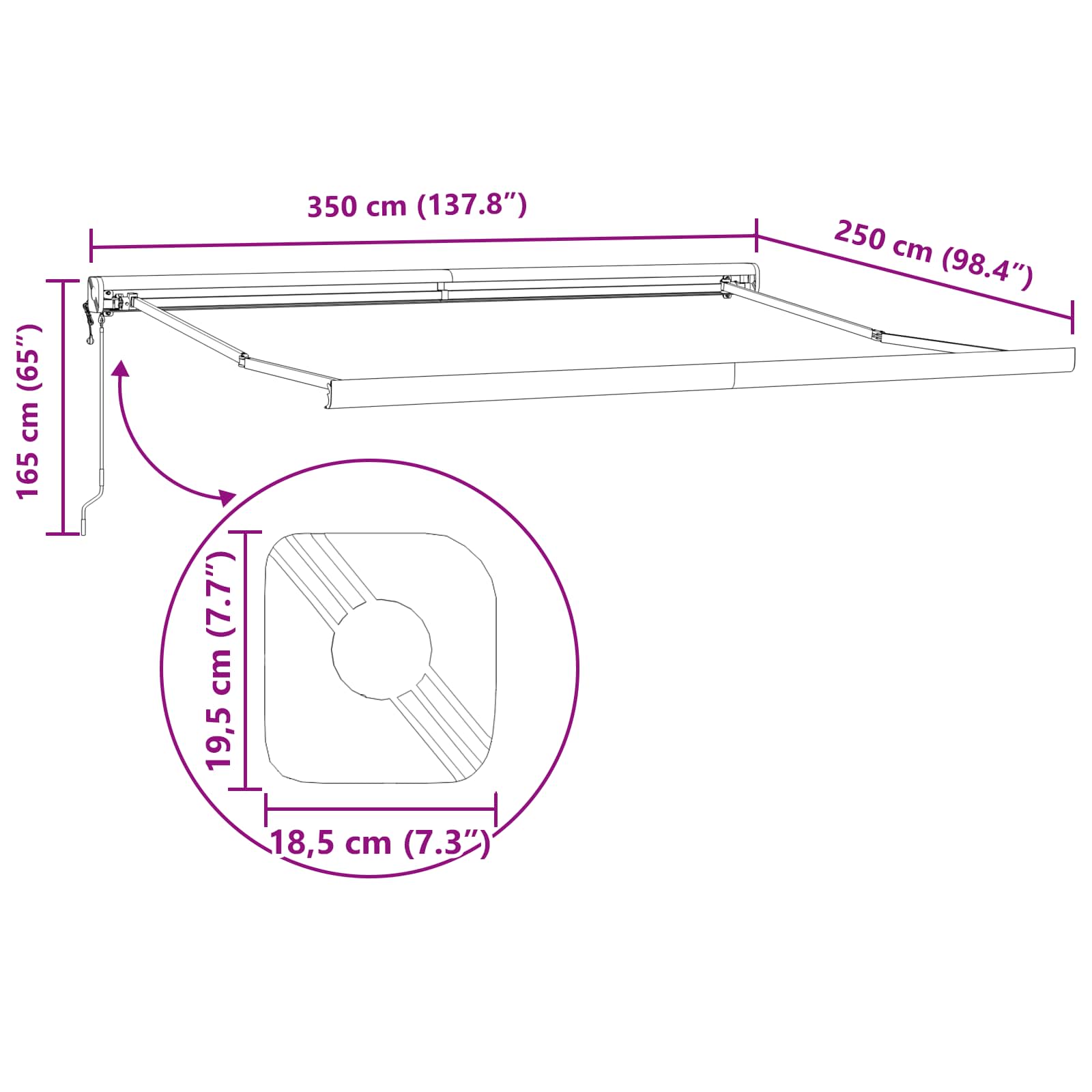 Markise Schwarz 350 x 250 cm Polyester und Aluminium