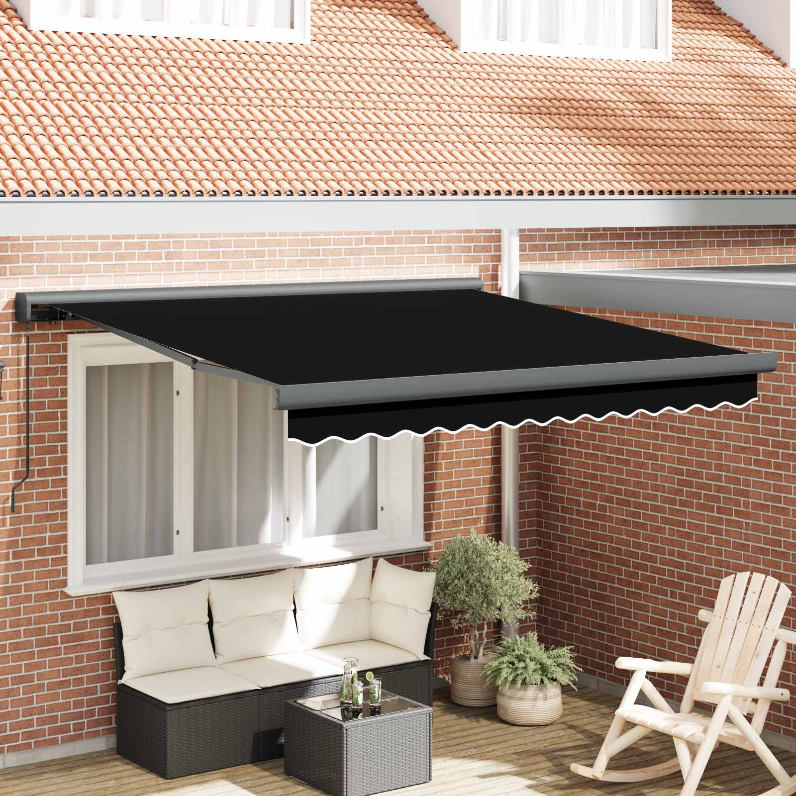 Einziehbare Markise Schwarz 350 x 250 cm Stoff und Metall
