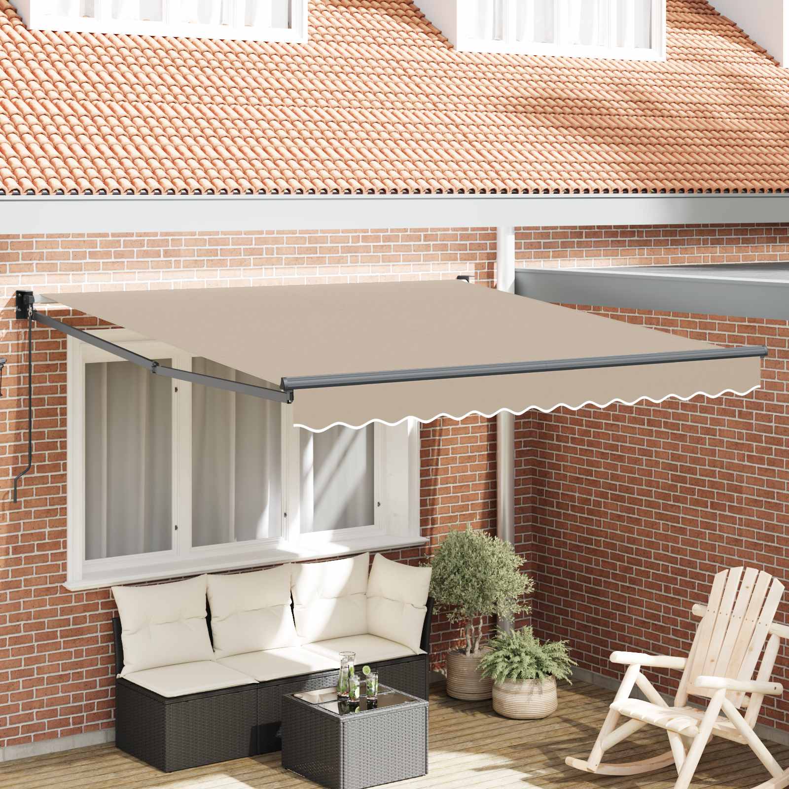 Einziehbare Markise Beige 350 x 250 cm Polyester und Aluminium