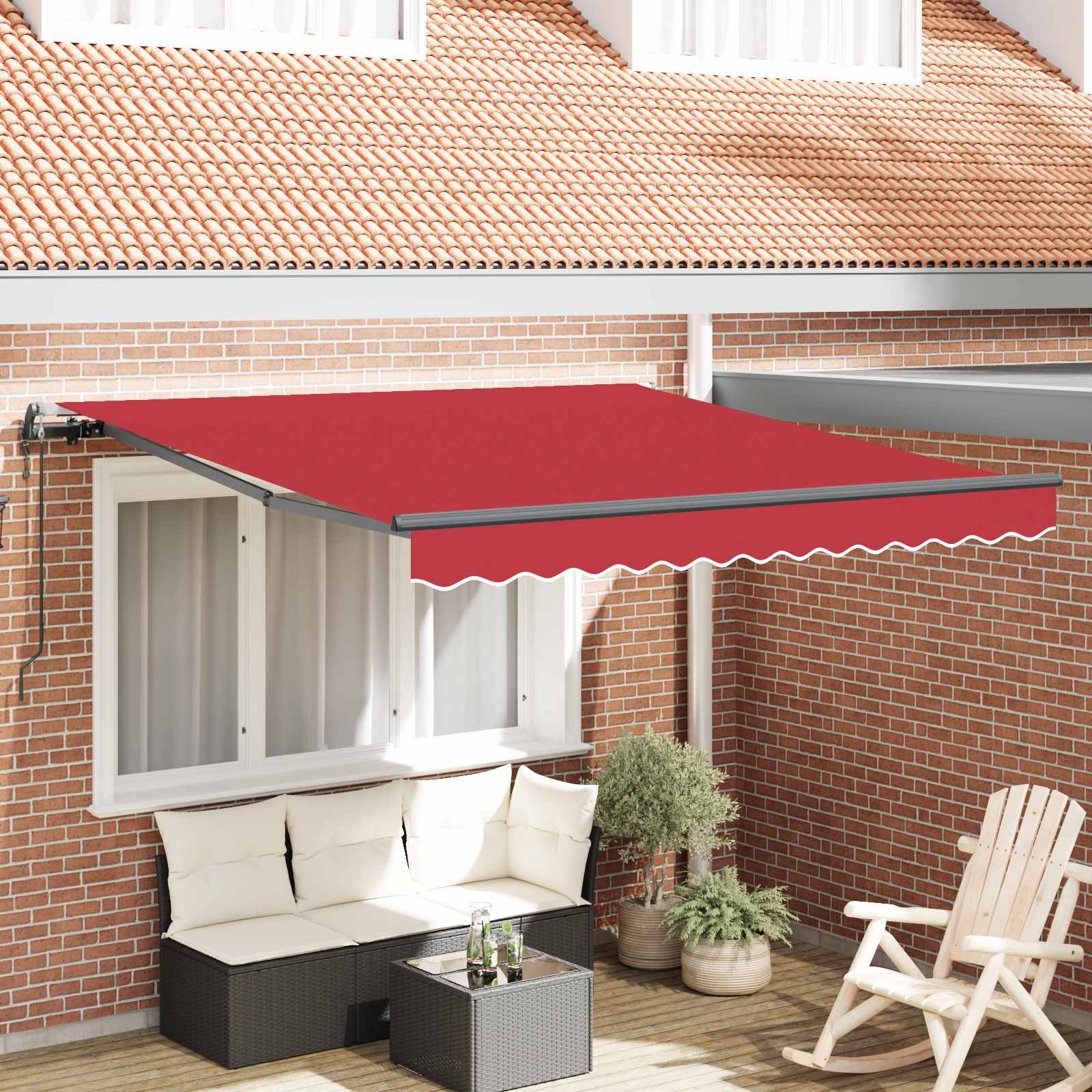 Einziehbare Markise Rot 350 x 250 cm Stoff und Aluminium