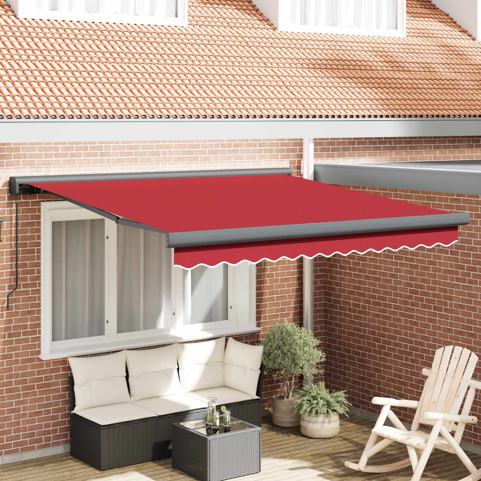 Einziehbare Markise Rot 350 x 250 cm Stoff und Metall