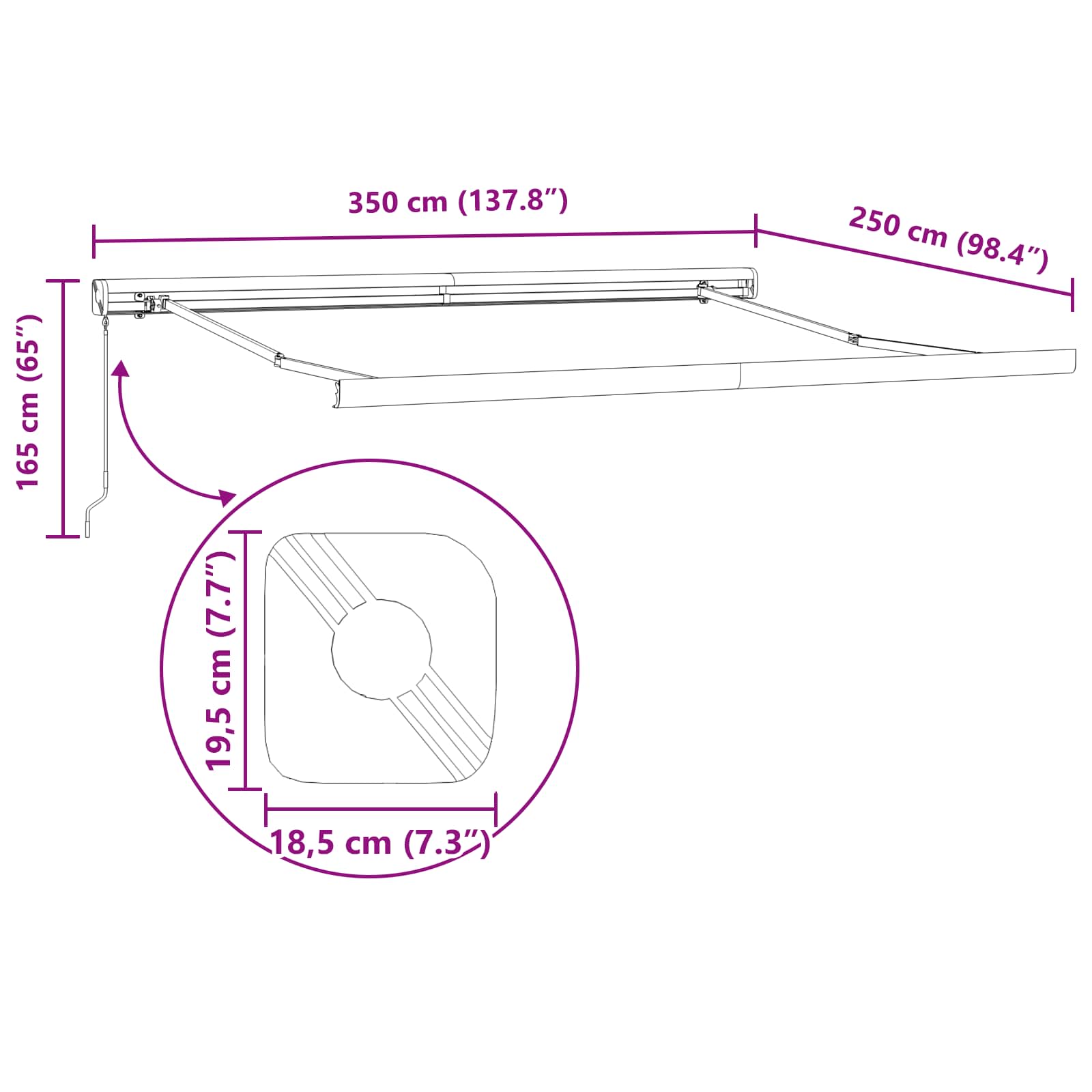 Einziehbare Markise Rot 350 x 250 cm Stoff und Metall