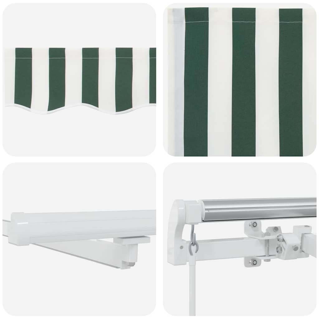 Einziehbare Markise Grün und Weiß 350 x 250 cm Stoff und Stahl