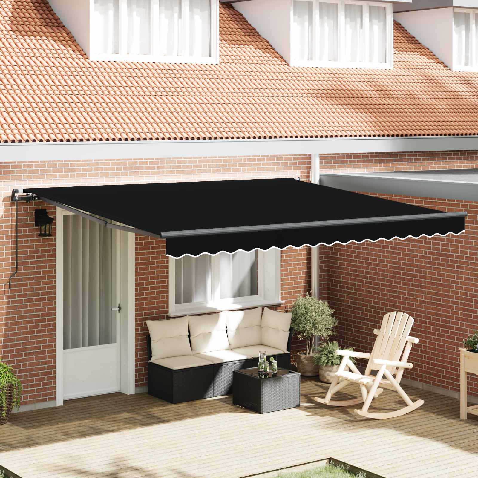 Einziehbare Markise Schwarz 400 x 300 cm Polyester und Stahl