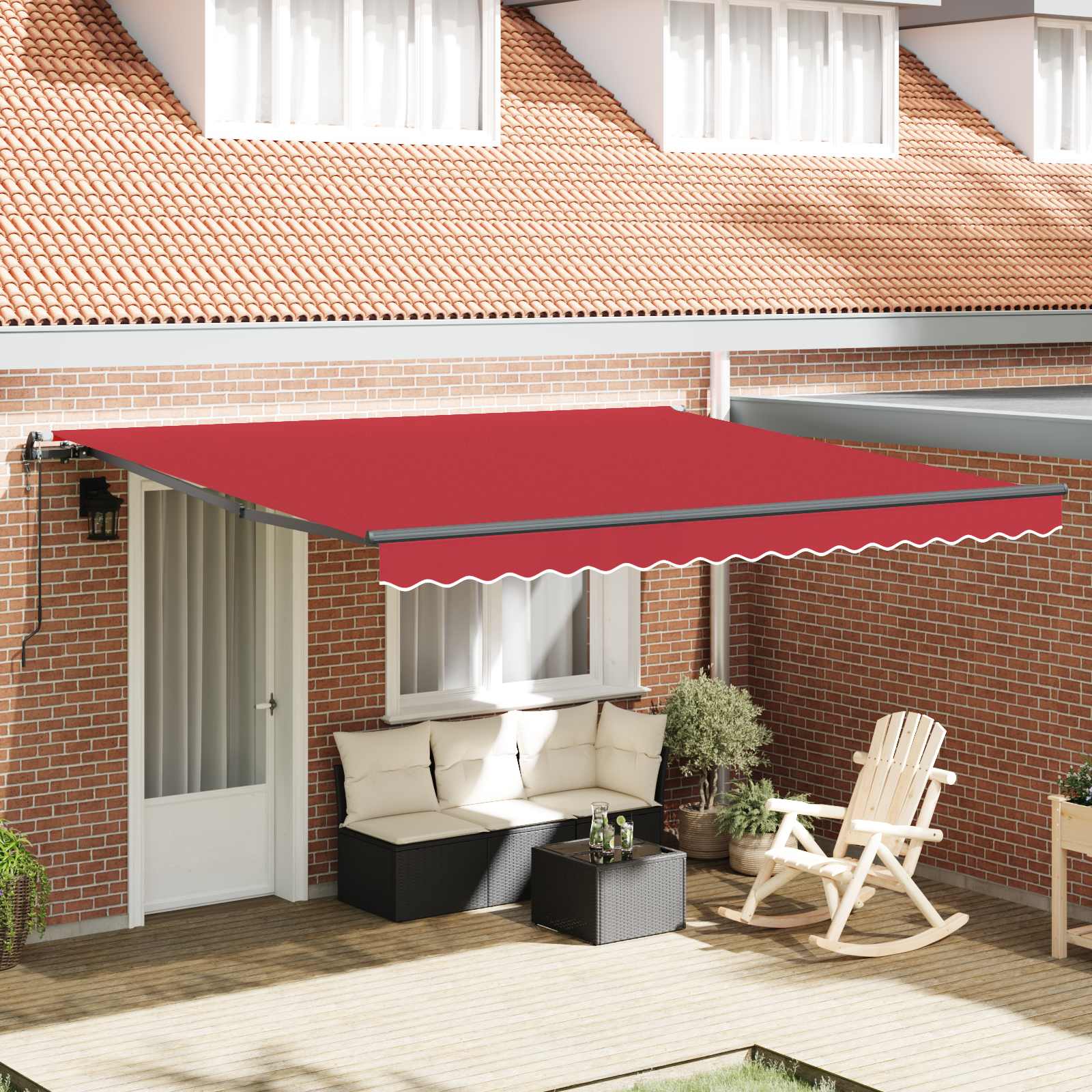Einziehbare Markise Rot 400 x 300 cm Stoff und Aluminium