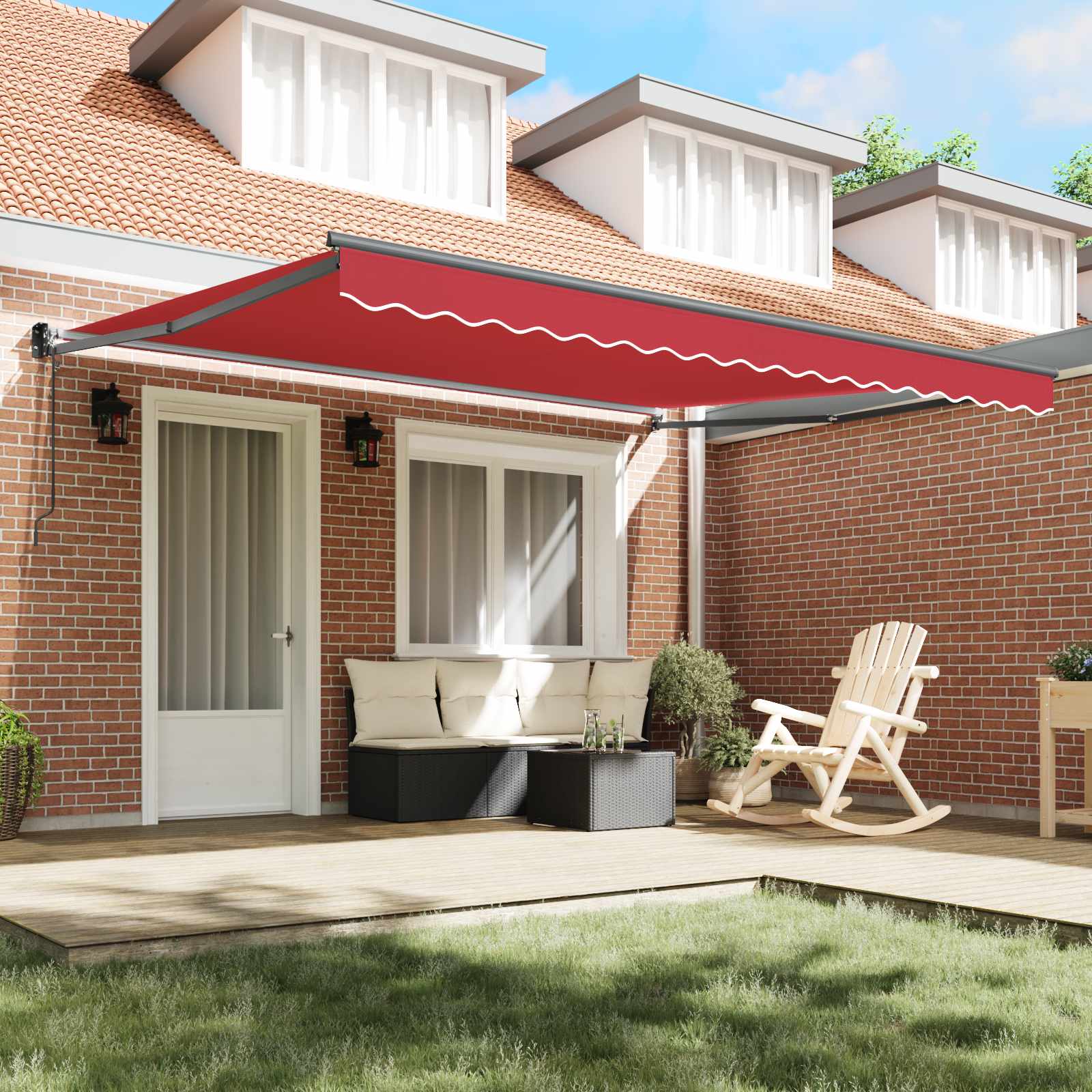 Einziehbare Markise Rot 400 x 300 cm Polyester und Aluminium