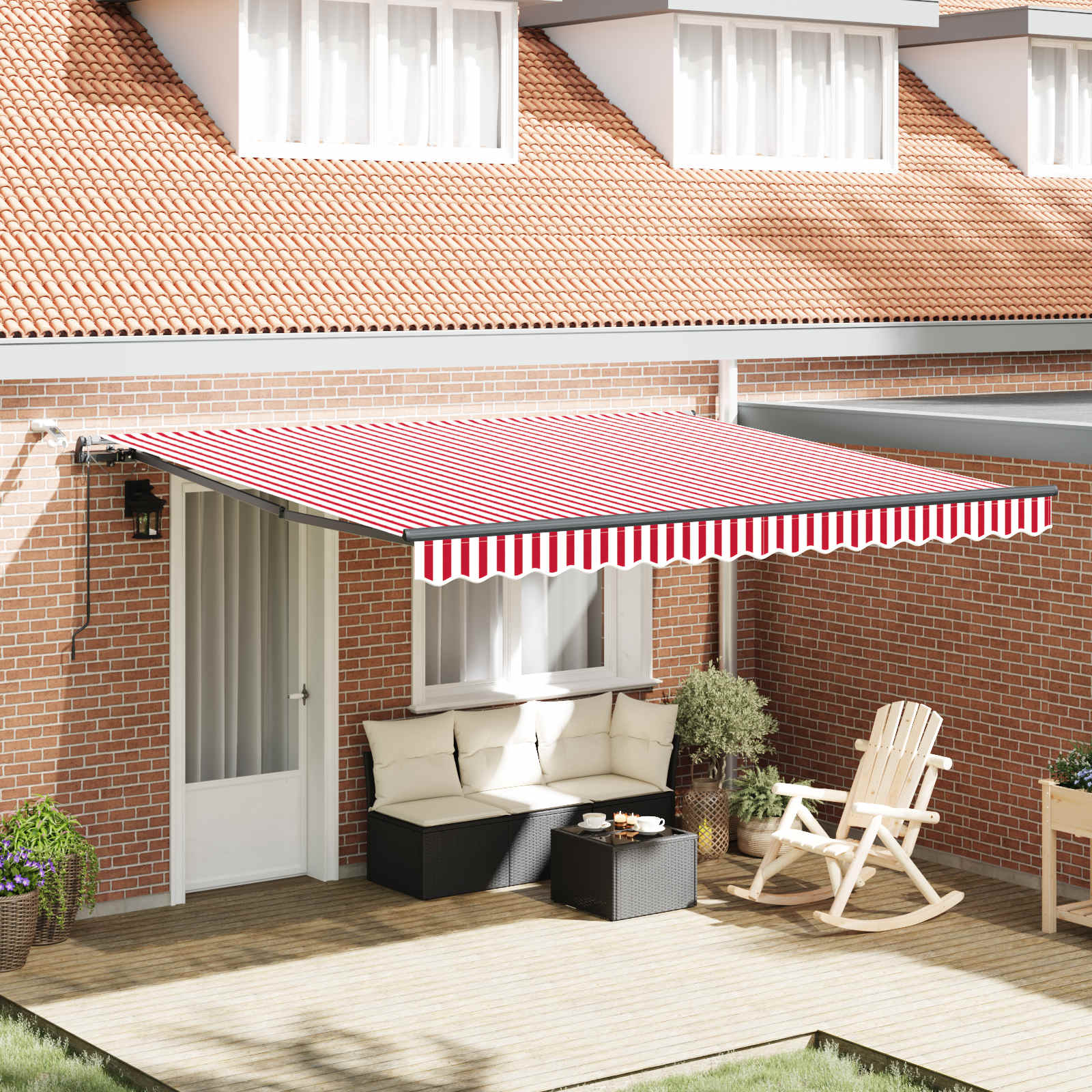 Markisenstoff Rot und Weiß 400 x 350 cm Polyester