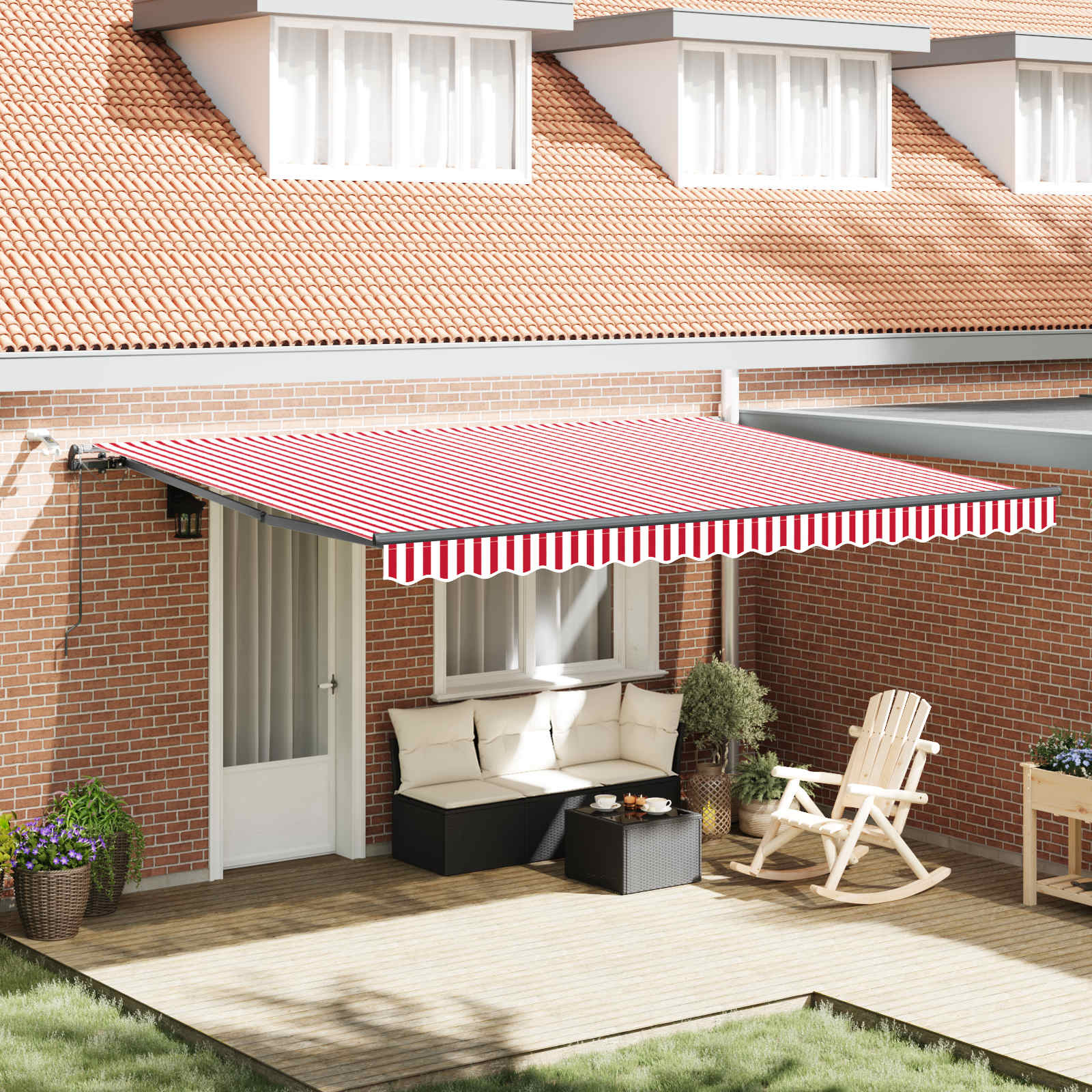 Markisenstoff Rot und Weiß 450 x 300 cm Polyester