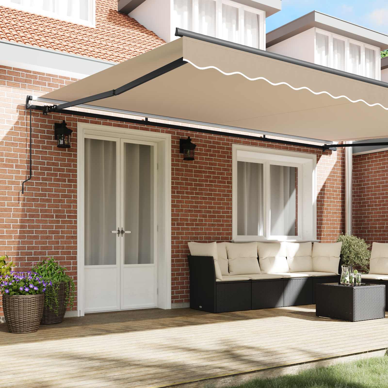 Einziehbare Markise Beige 500 x 350 cm Polyester und Stahl
