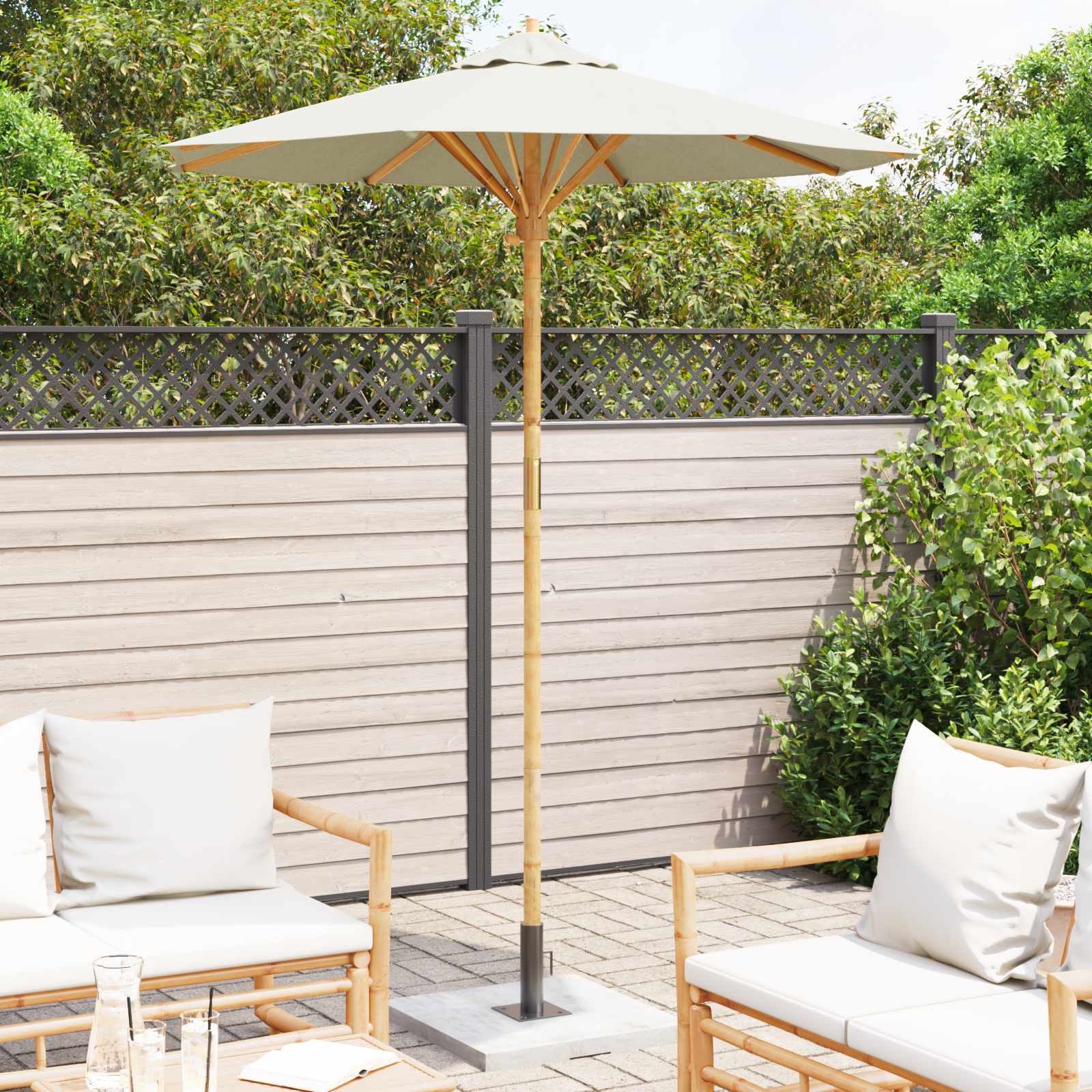 Garten-Sonnenschirm Cremeweiß Ø 180 x 230 cm Bambus