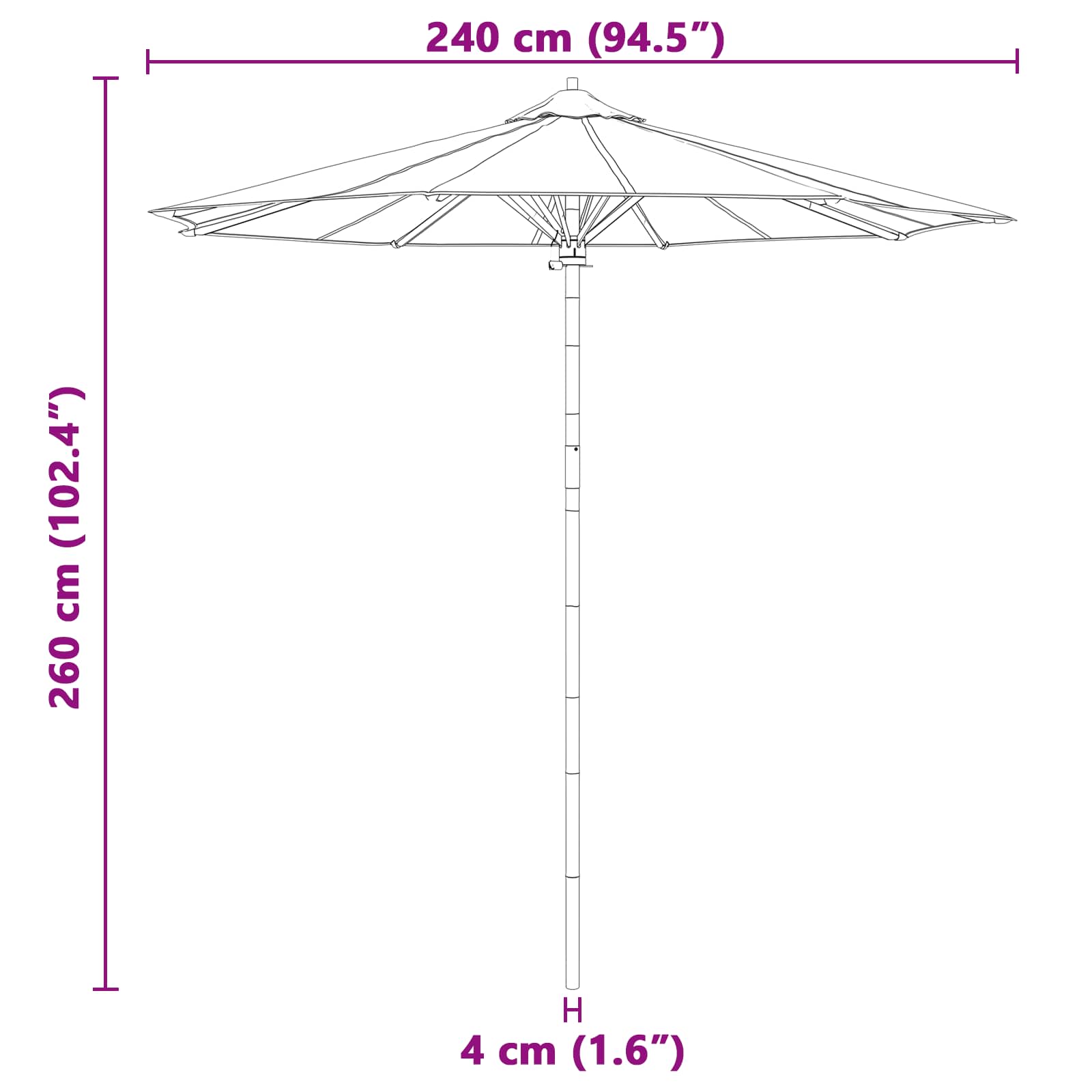 Garten-Sonnenschirm Cremeweiß Ø 240 x 260 cm Bambus