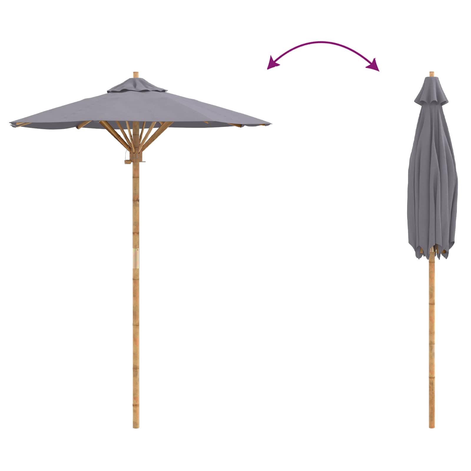 Garten-Sonnenschirm Dunkelgrau Ø 150 x 210 cm Bambus