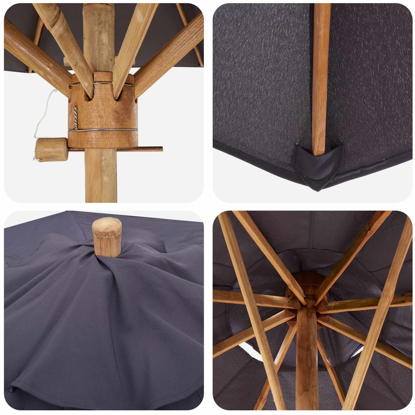 Garten-Sonnenschirm Dunkelgrau Ø 217 x 230 cm Bambus