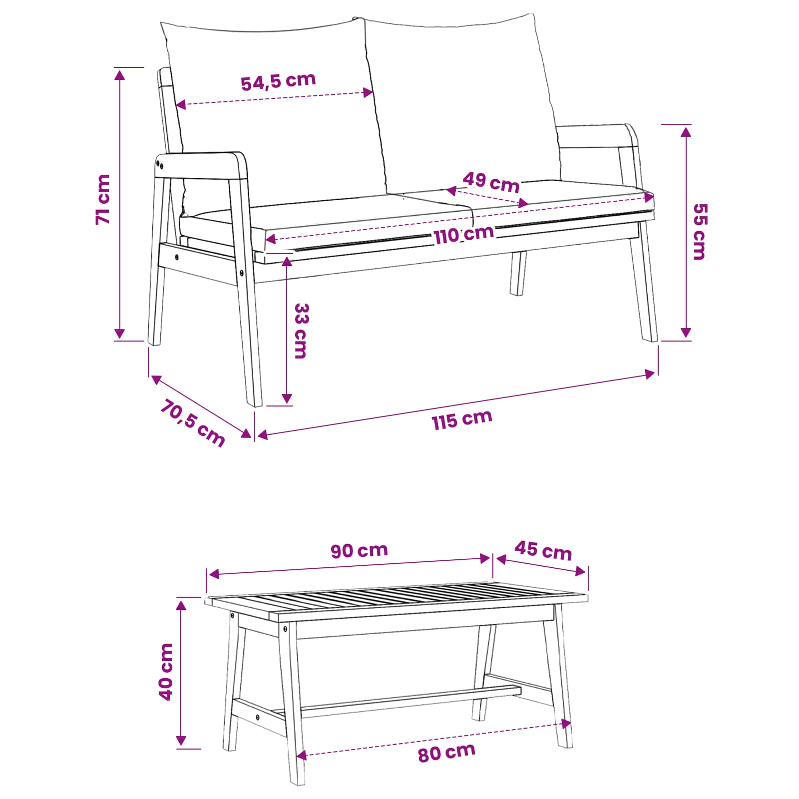 Bistrogarnitur mit Kissen 3 pcs Braun Massivholz Akazie