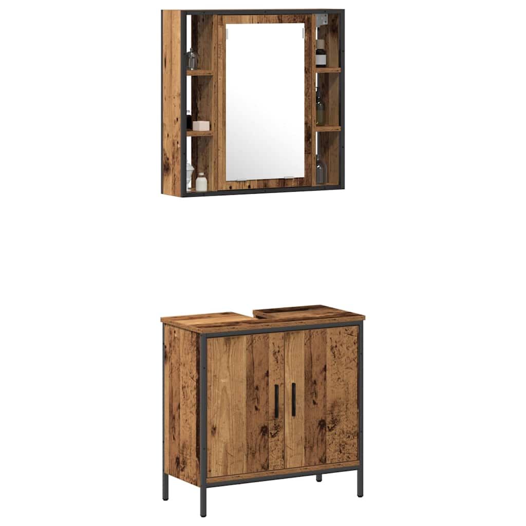 Badezimmermöbel-Set mit Regal mit Tür 2 pcs Braun Holzwerkstoff