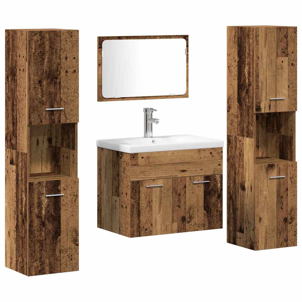 Badezimmermöbel-Set Wandmontiert 4 pcs Altholz Holzwerkstoff