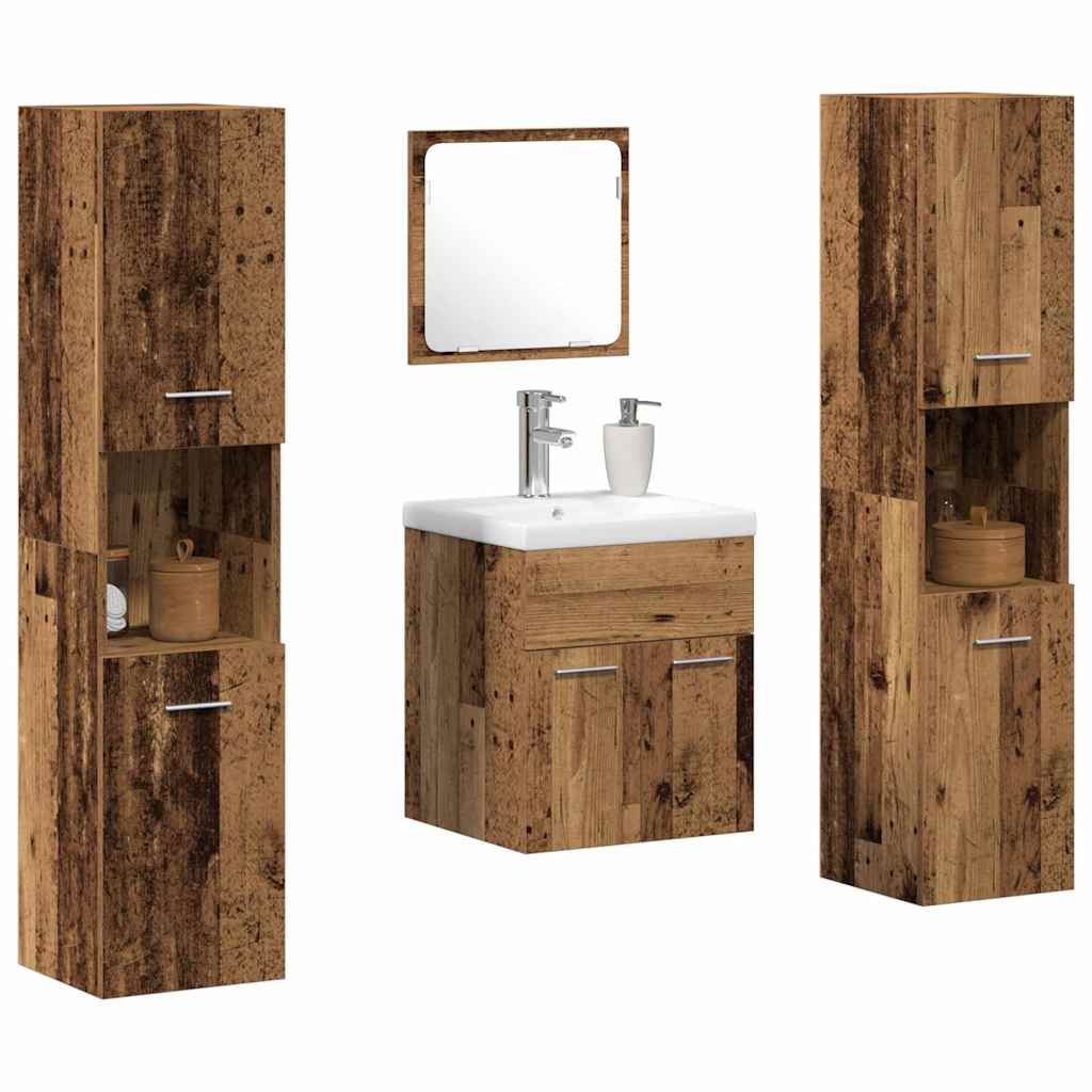 Badezimmermöbel-Set Wandmontiert 4 pcs Altholz Holzwerkstoff
