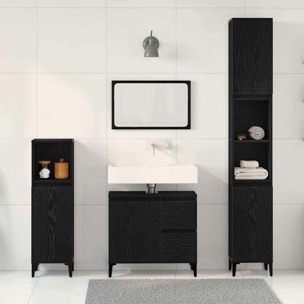 Badezimmermöbel-Set Wandmontiert 3 pcs Schwarz Eichen-Optik
