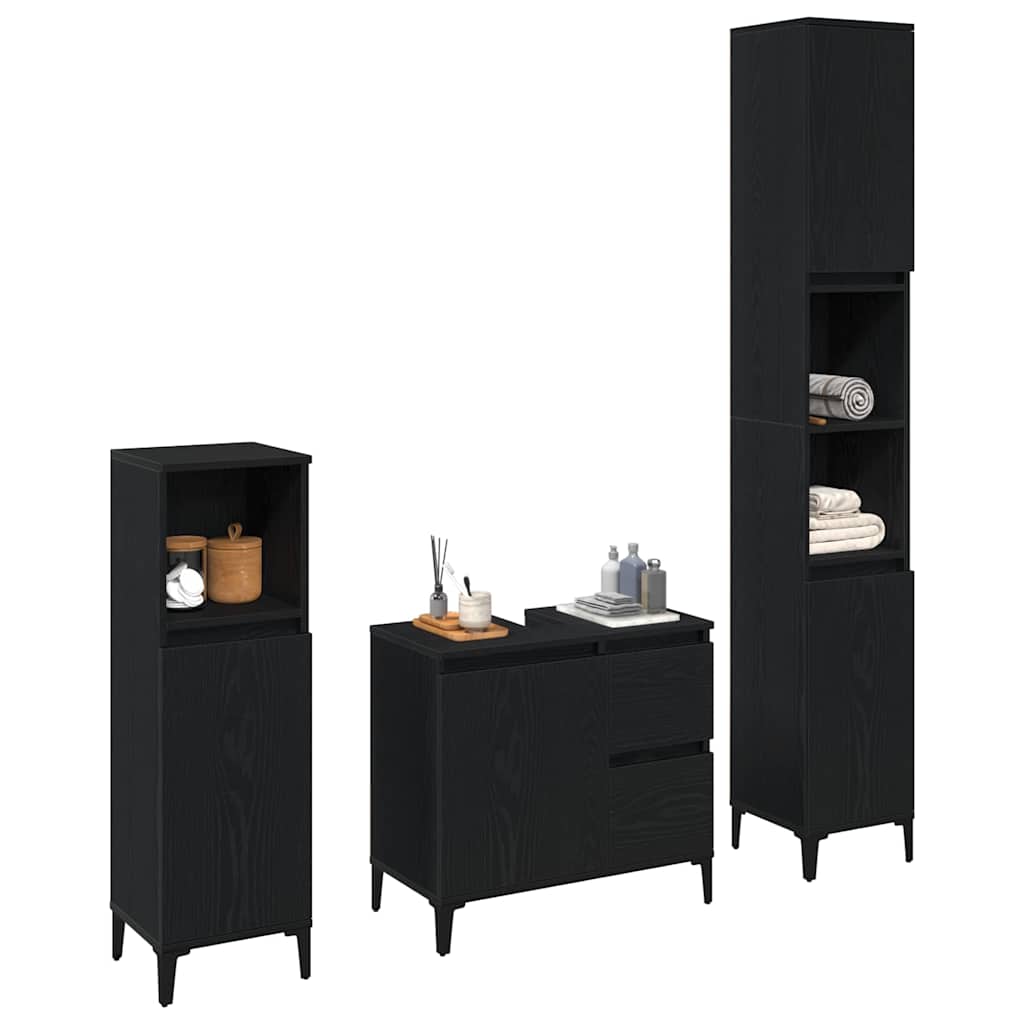 Badezimmermöbel-Set Wandmontiert 3 pcs Schwarz Eichen-Optik
