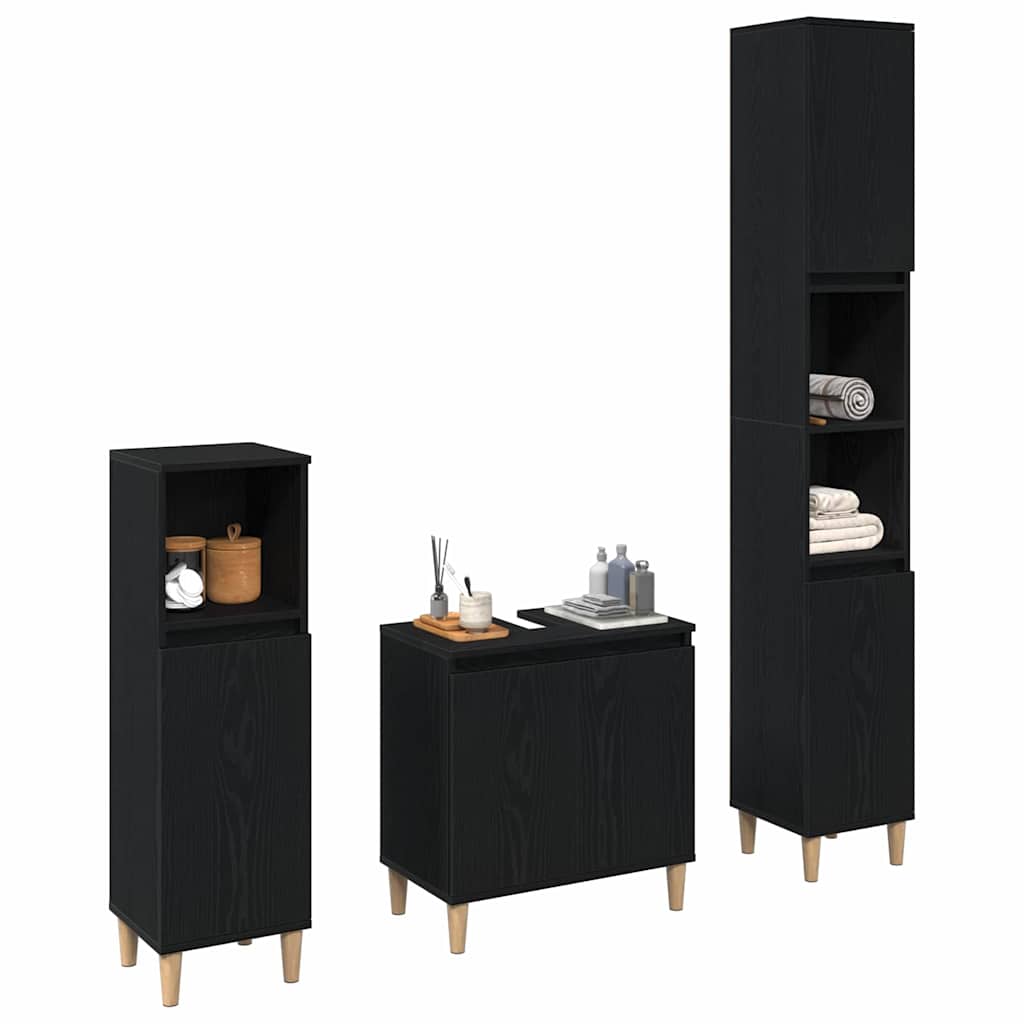 Badezimmermöbel-Set Wandmontiert 3 pcs Schwarz Eichen-Optik