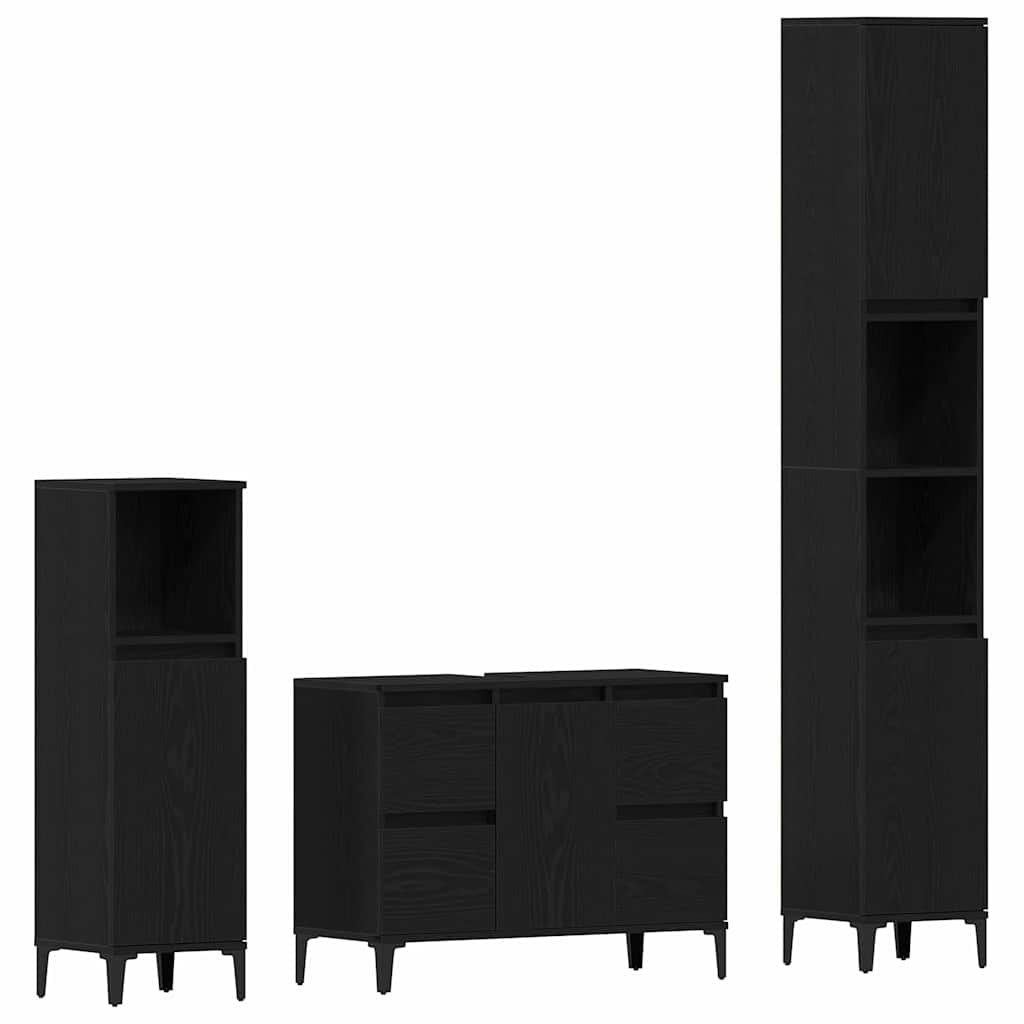 Badezimmermöbel-Set Wandmontiert 3 pcs Schwarz Eichen-Optik