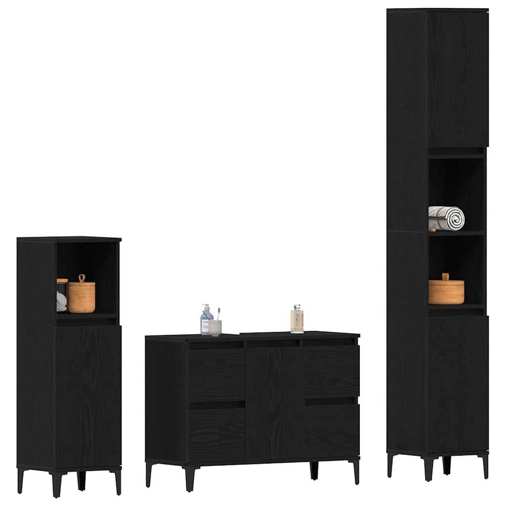Badezimmermöbel-Set Wandmontiert 3 pcs Schwarz Eichen-Optik