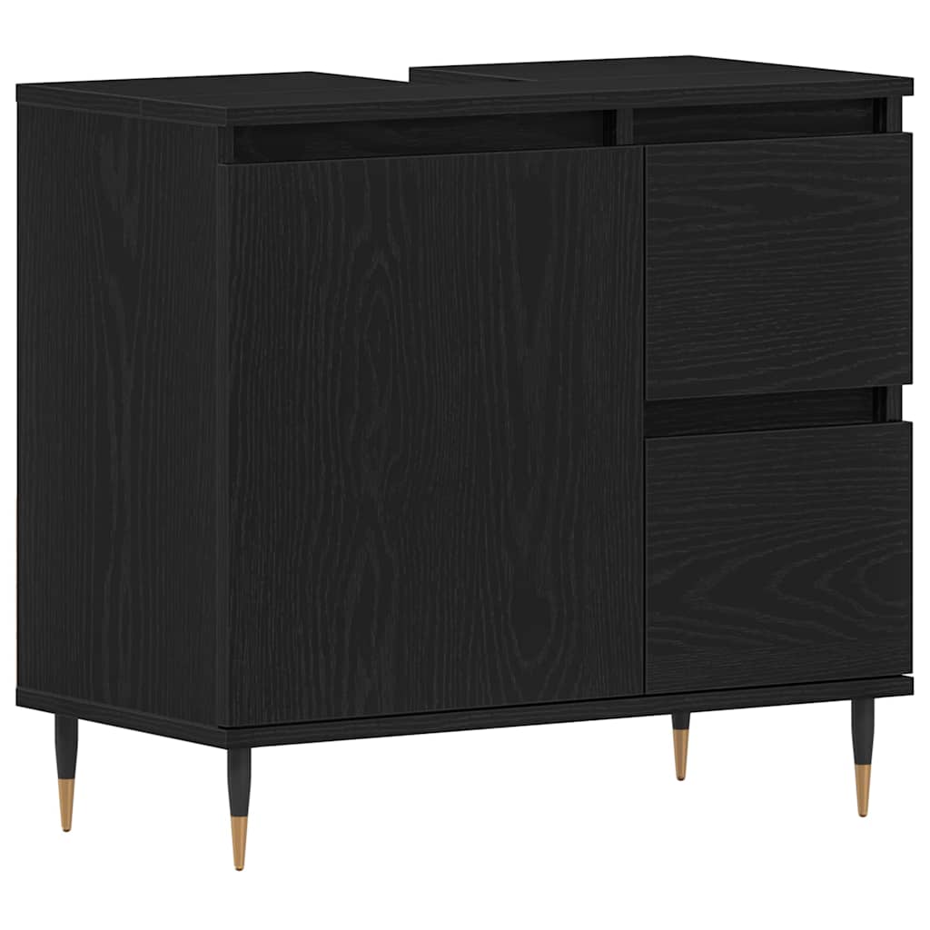 Badezimmermöbel-Set 3 pcs Schwarz Eichen-Optik 30 x 30 x 190 cm