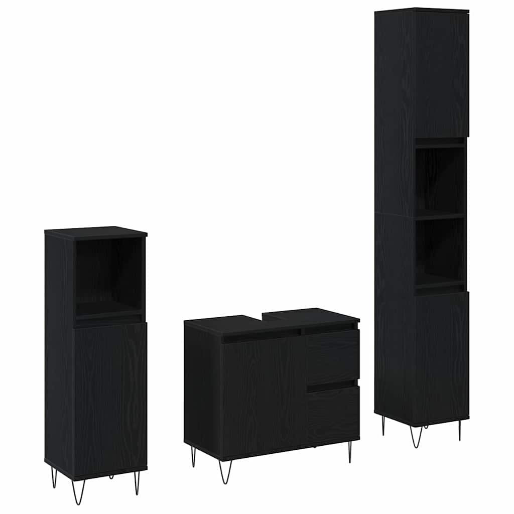 Badezimmermöbel-Set 3 pcs Schwarz Eichen-Optik 30 x 30 x 190 cm