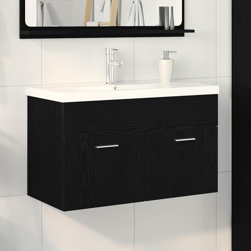 Badezimmerschrank Schwarz Eichen-Optik 80 x 38,5 x 46 cm