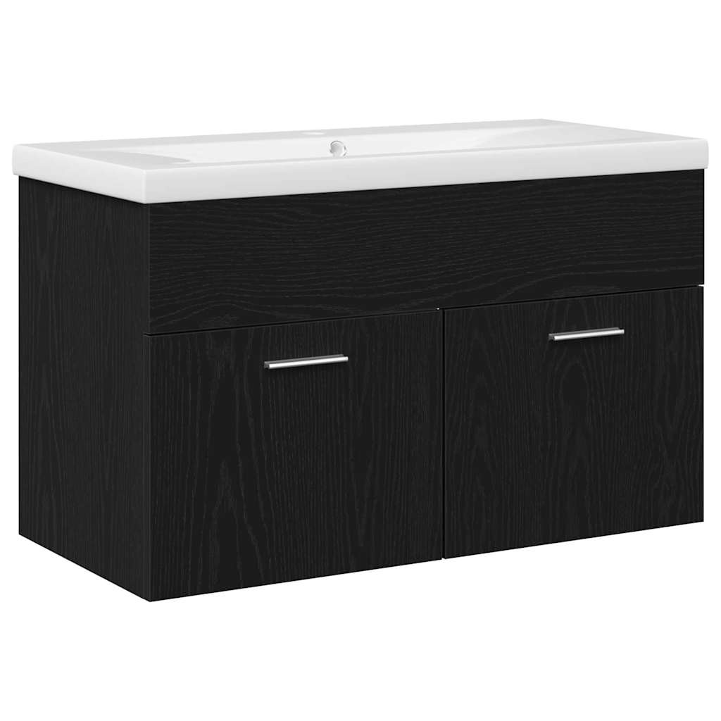 Badezimmerschrank Schwarz Eichen-Optik 80 x 38,5 x 46 cm