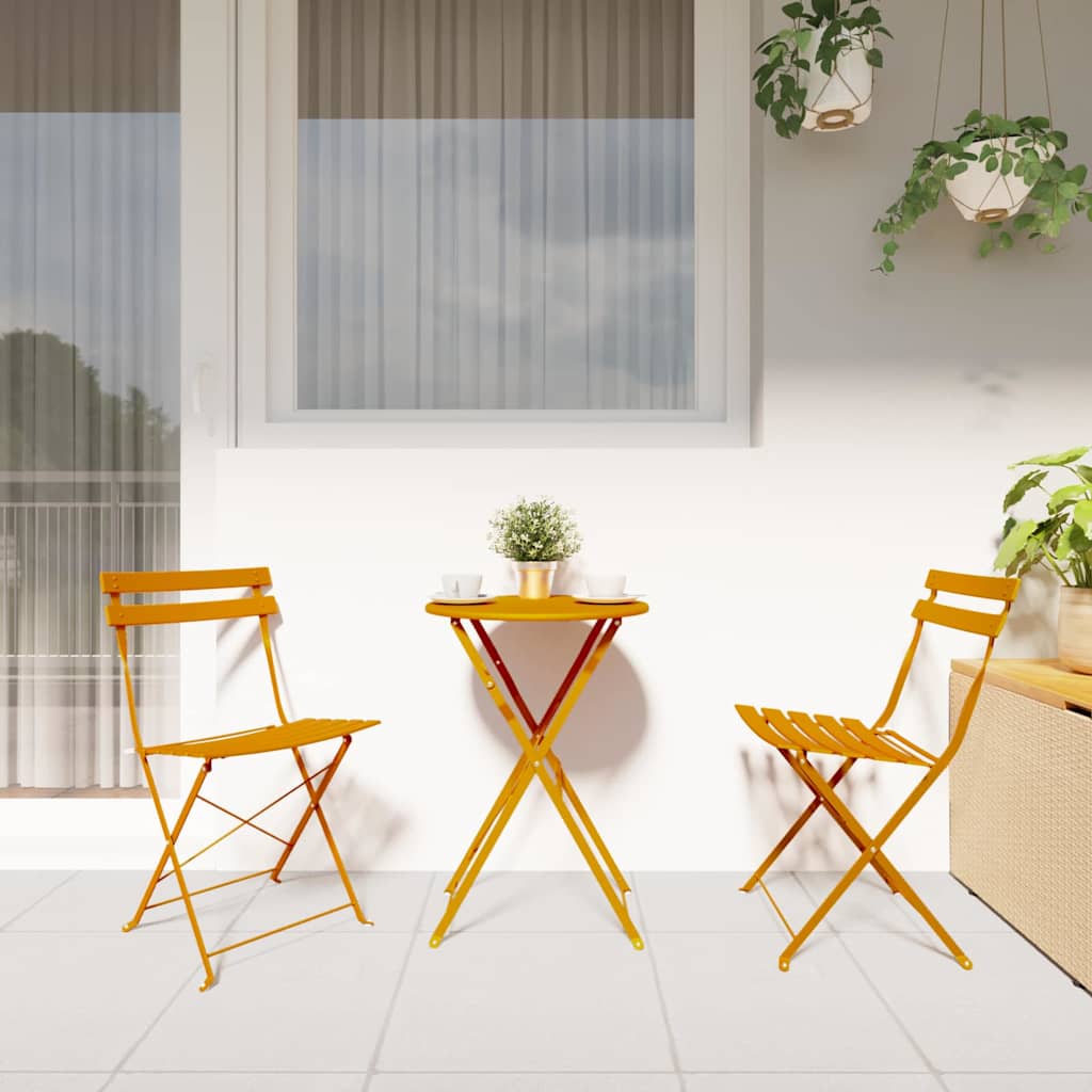 Klapp Bistro Set 3 pcs Senf Stahl