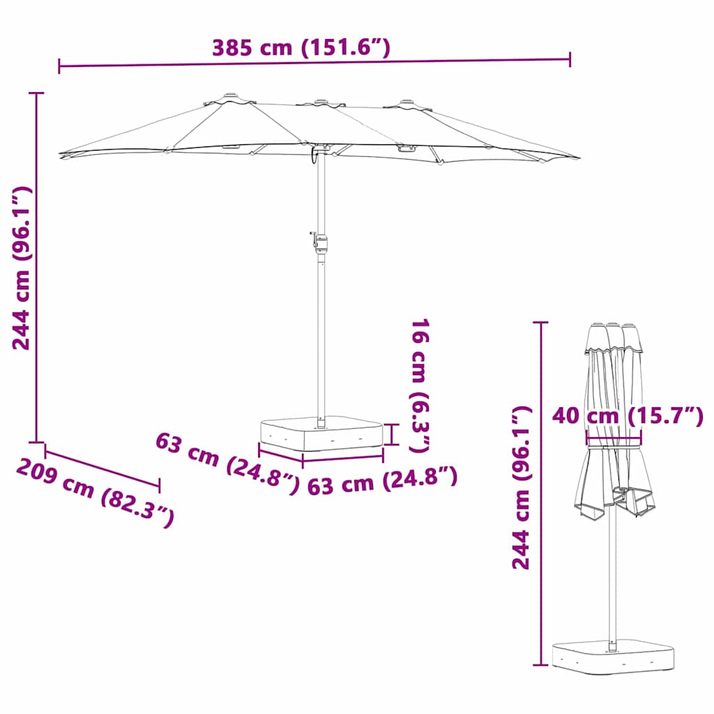 Garten-Sonnenschirm Grün 385 x 209 x 244 cm Polyester und Stahl