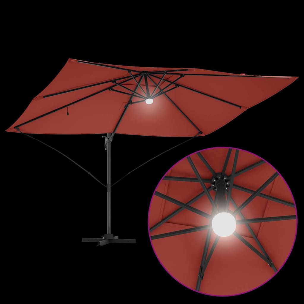 Sonnenschirm mit LED-Lichtleisten Terrakotta 351 x 250 x 253 cm