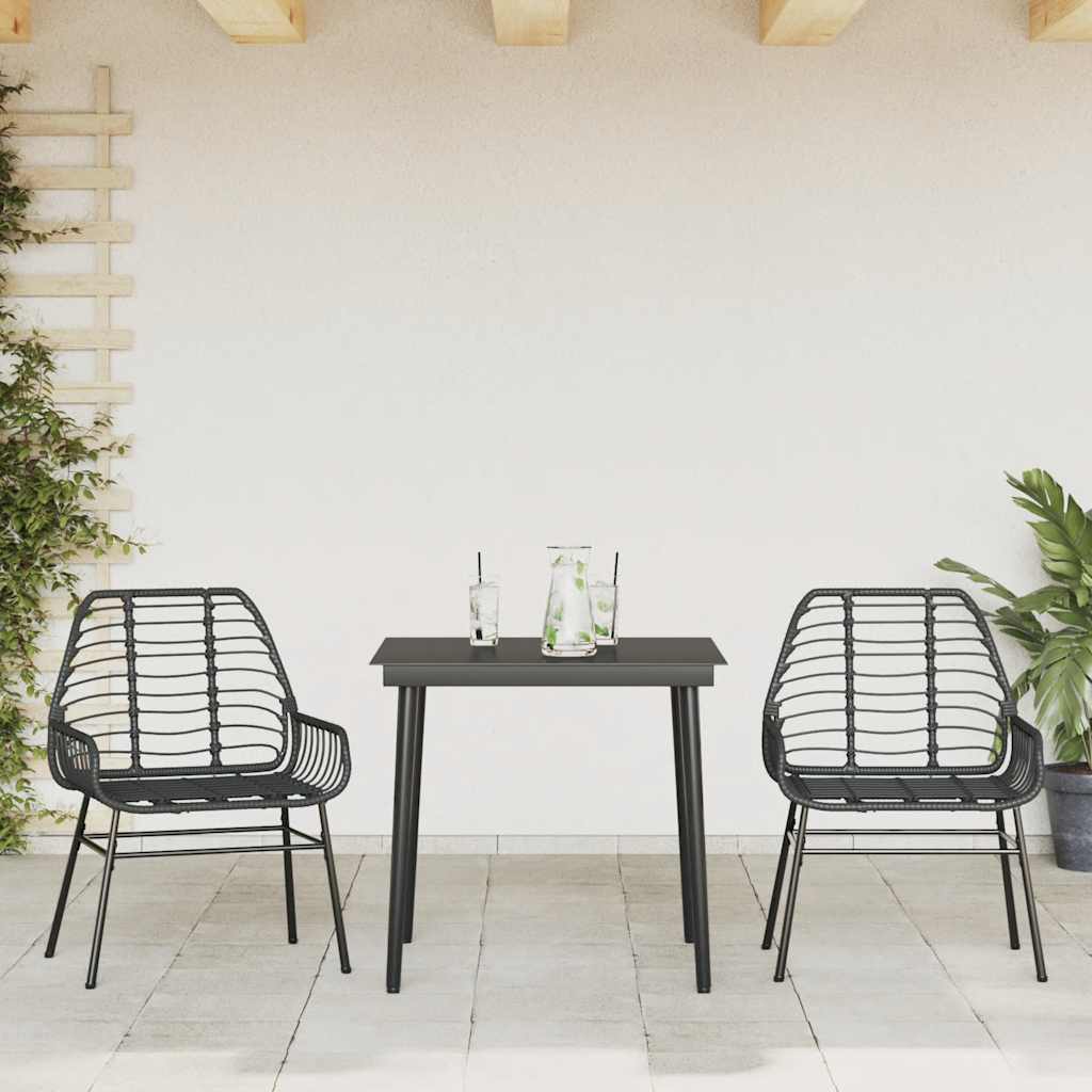 3-teiliges Garten-Esszimmerset aus schwarzem Polyrattanglas