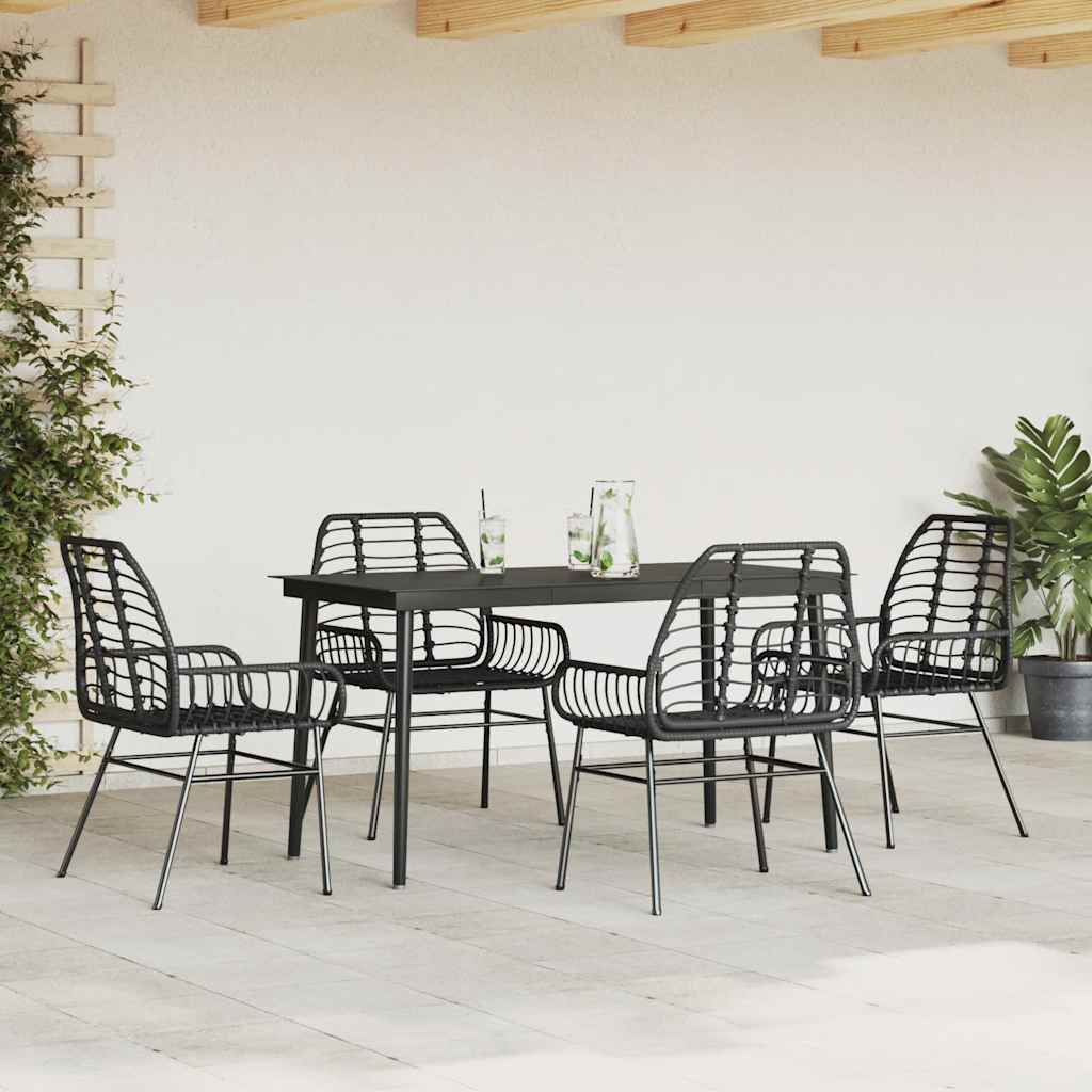 5-teiliges Garten-Esszimmerset aus schwarzem Polyrattanglas