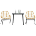3-tlg. Garten-Essgruppe mit Kissen Braun Poly Rattan Glas