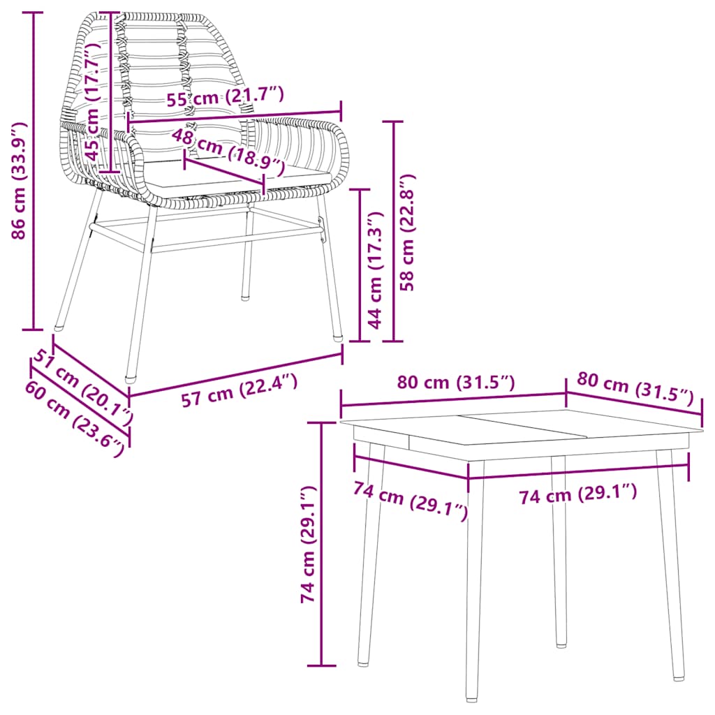 5-tlg. Garten-Essgruppe mit Kissen Braun Poly Rattan Glas