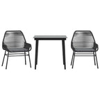 3-tlg. Garten-Essgruppe mit Kissen Schwarz Poly Rattan Glas