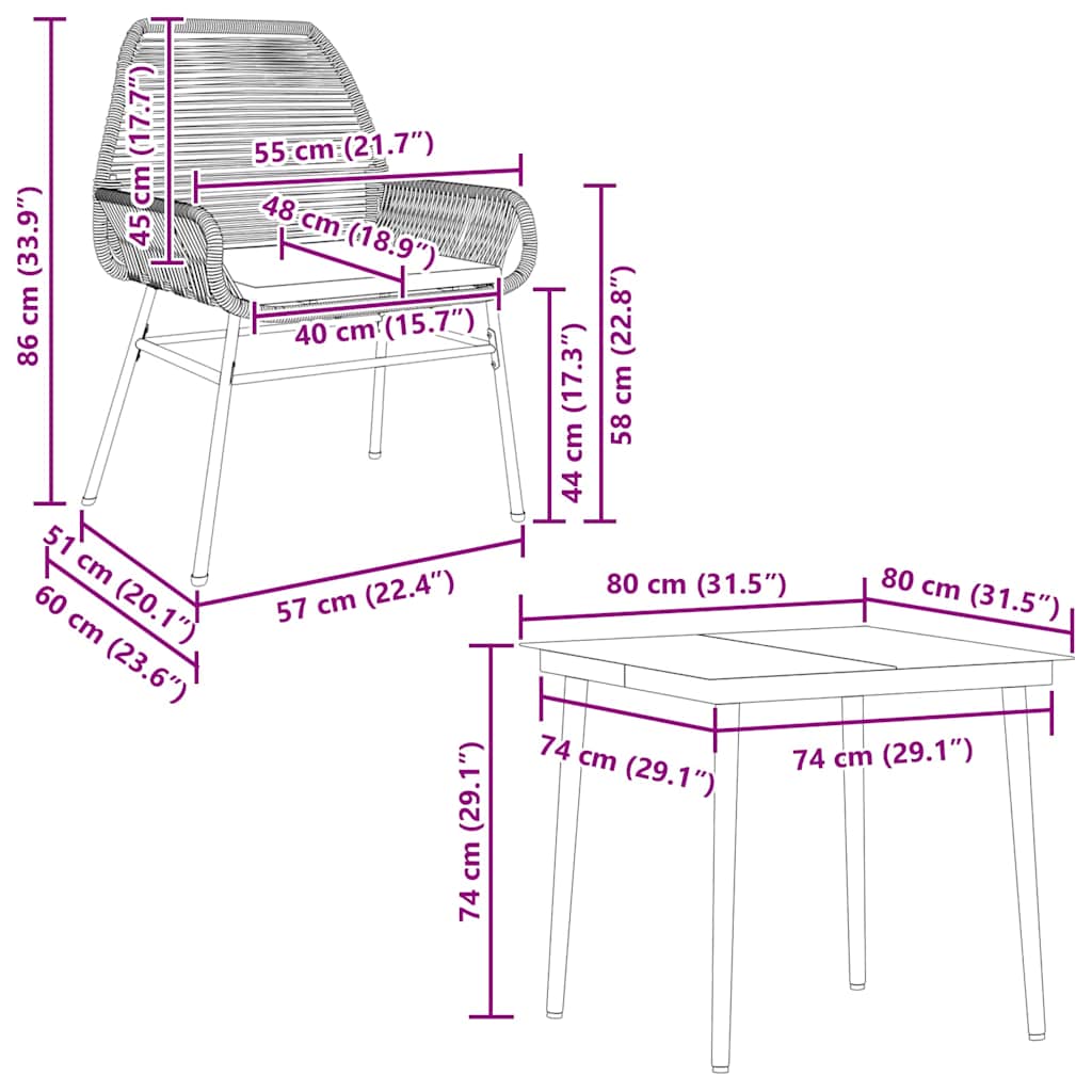 5-tlg. Garten-Essgruppe mit Kissen Schwarz Poly Rattan Glas
