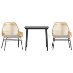 3-tlg. Garten-Essgruppe mit Kissen Braun Poly Rattan Glas